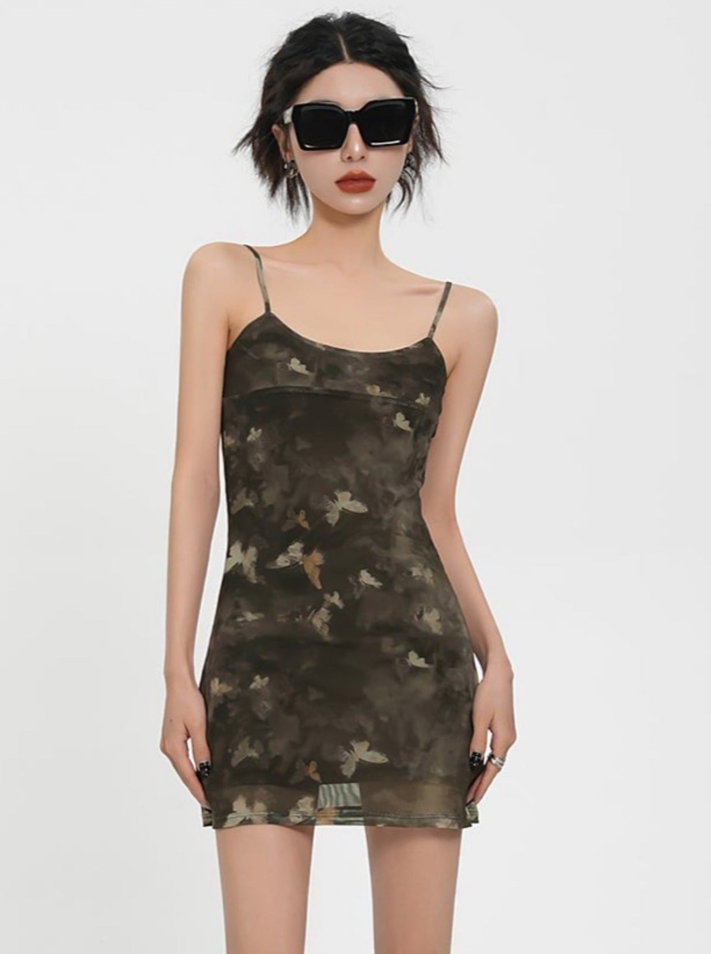 Camouflage Print Maxi Slip Dress - Spaghetti Strap Side Slit Camo Gown