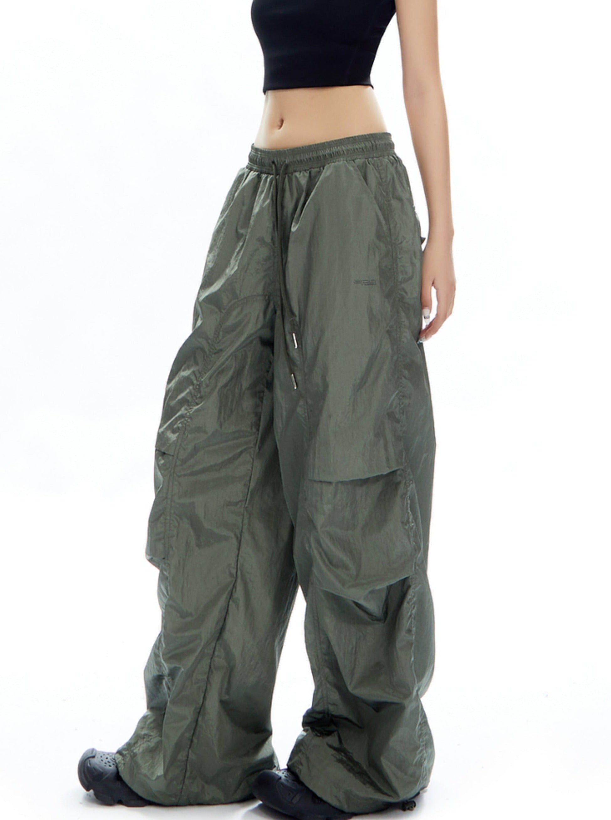 Oversized Olive Green Parachute Pants