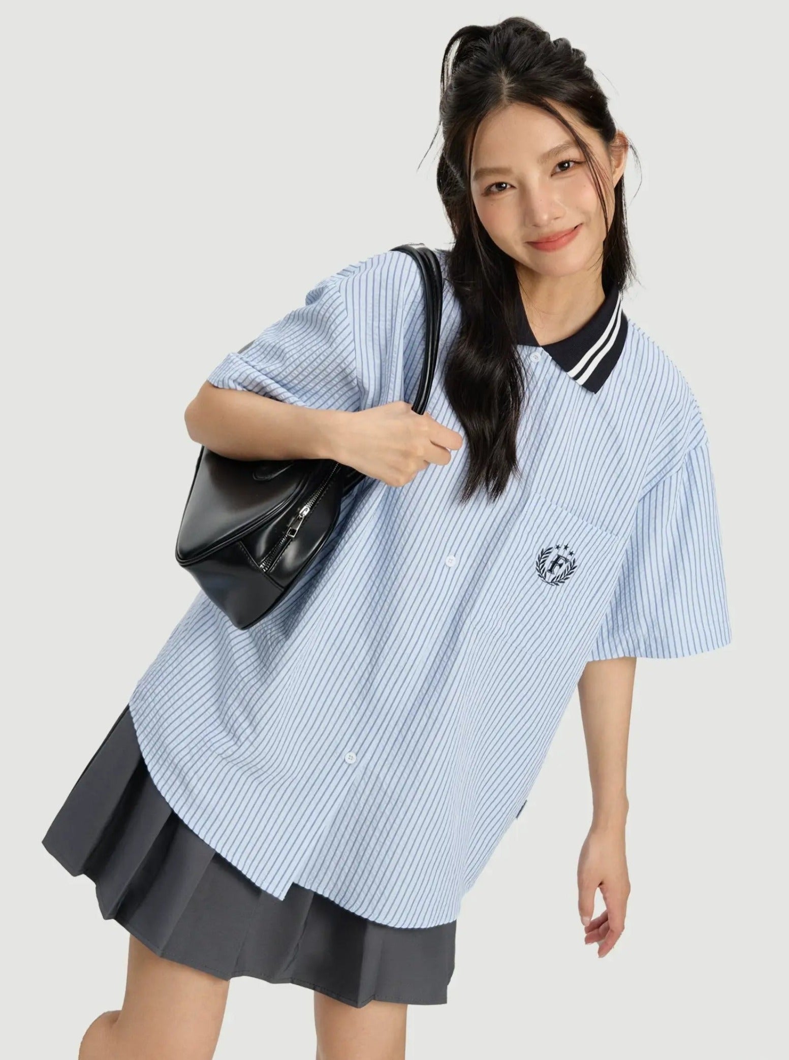 Striped Retro College Shirt - chiclara