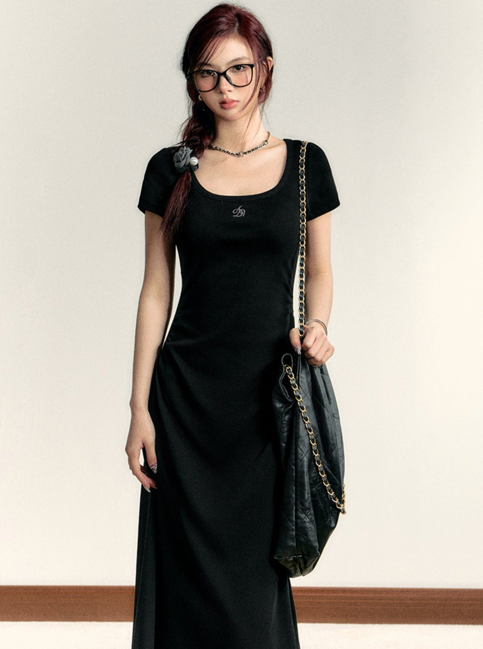 Scoop Neck Maxi T-Shirt Dress - Casual Side Ruched Jersey Knit Gown