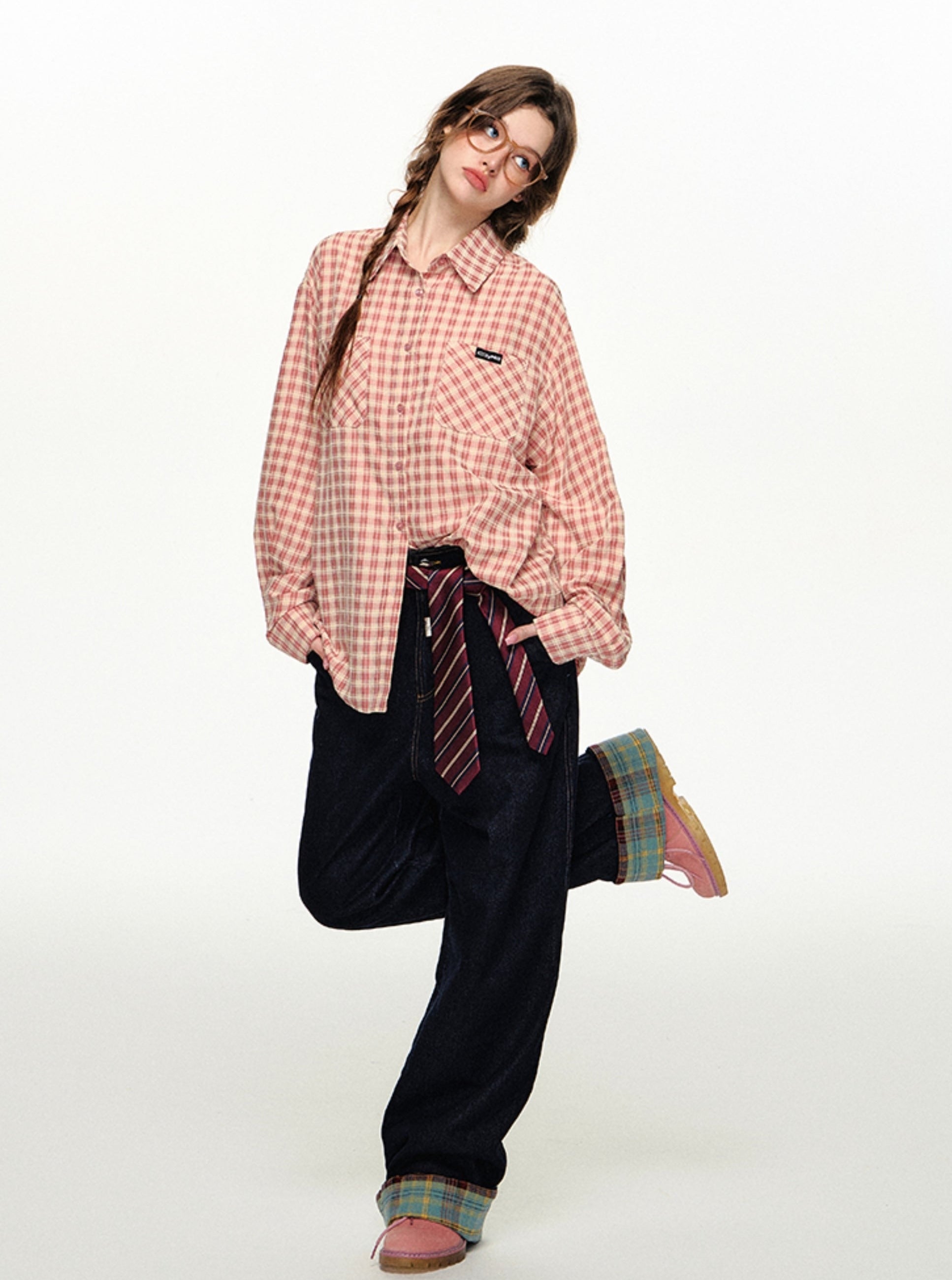 Retro Gingham Button-Up Shirt