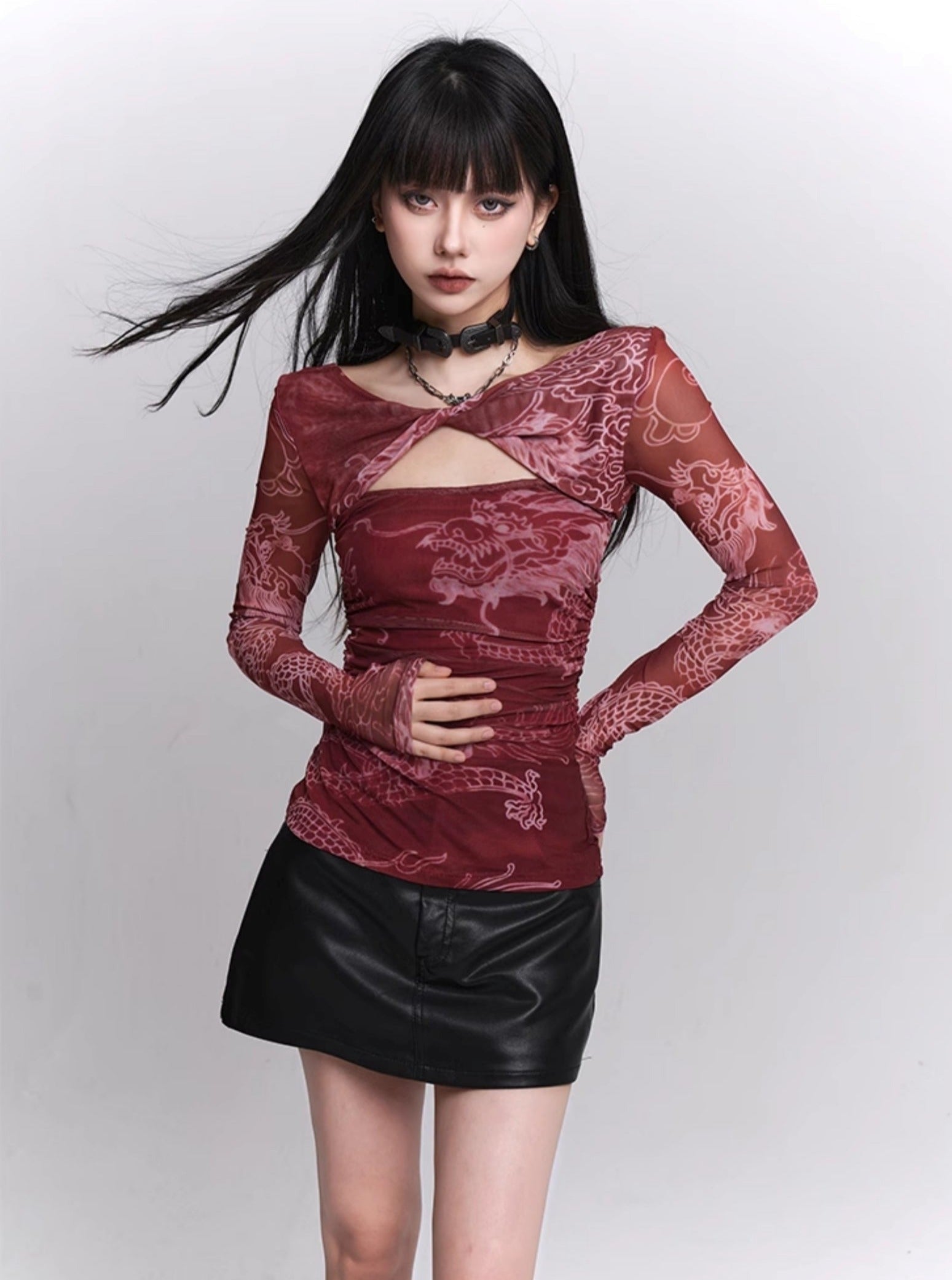 Chinese Style Red Waist Cinched Sweet Top - chiclara