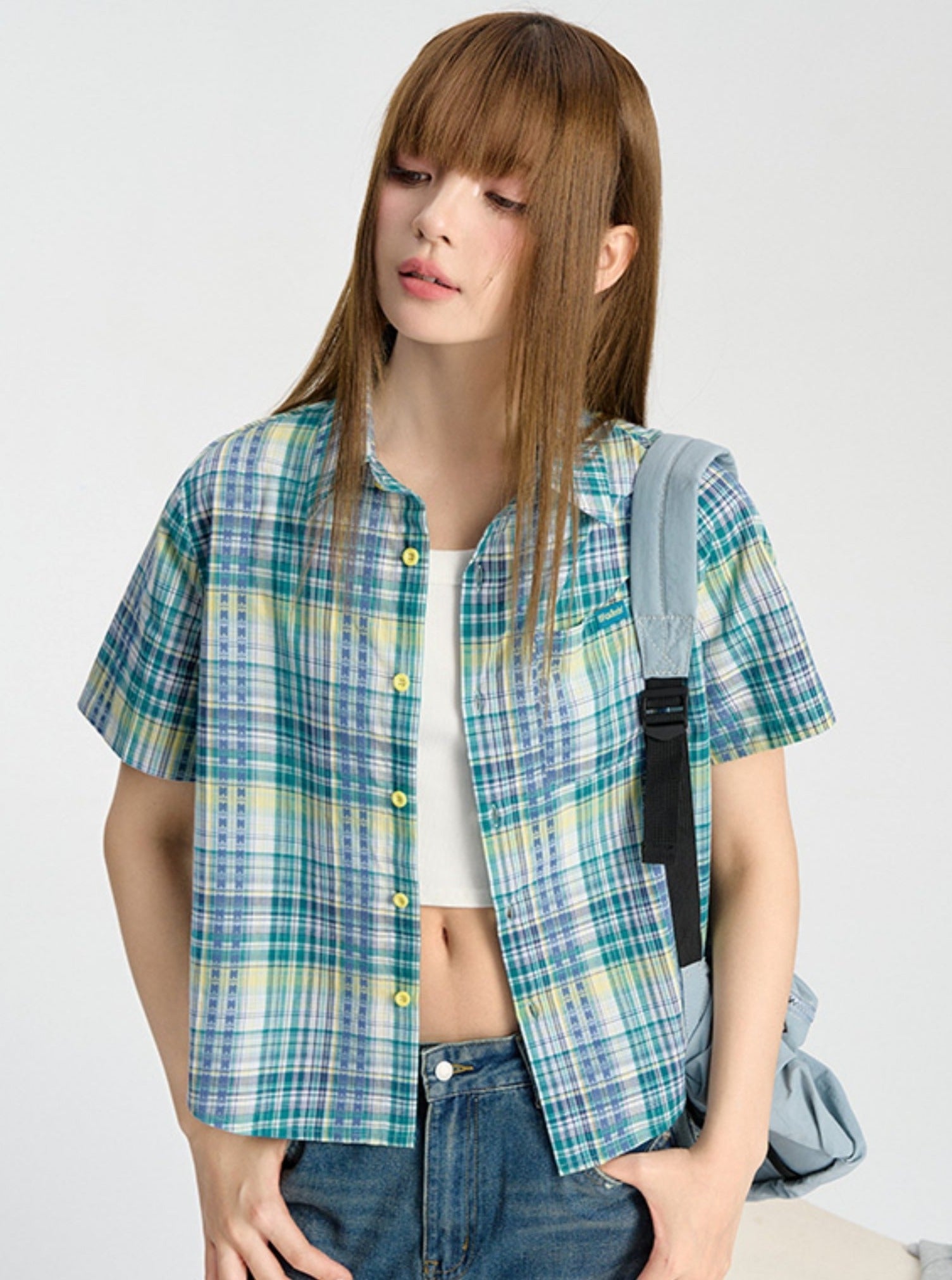 Vibrant Plaid Button-Up Shirt - chiclara