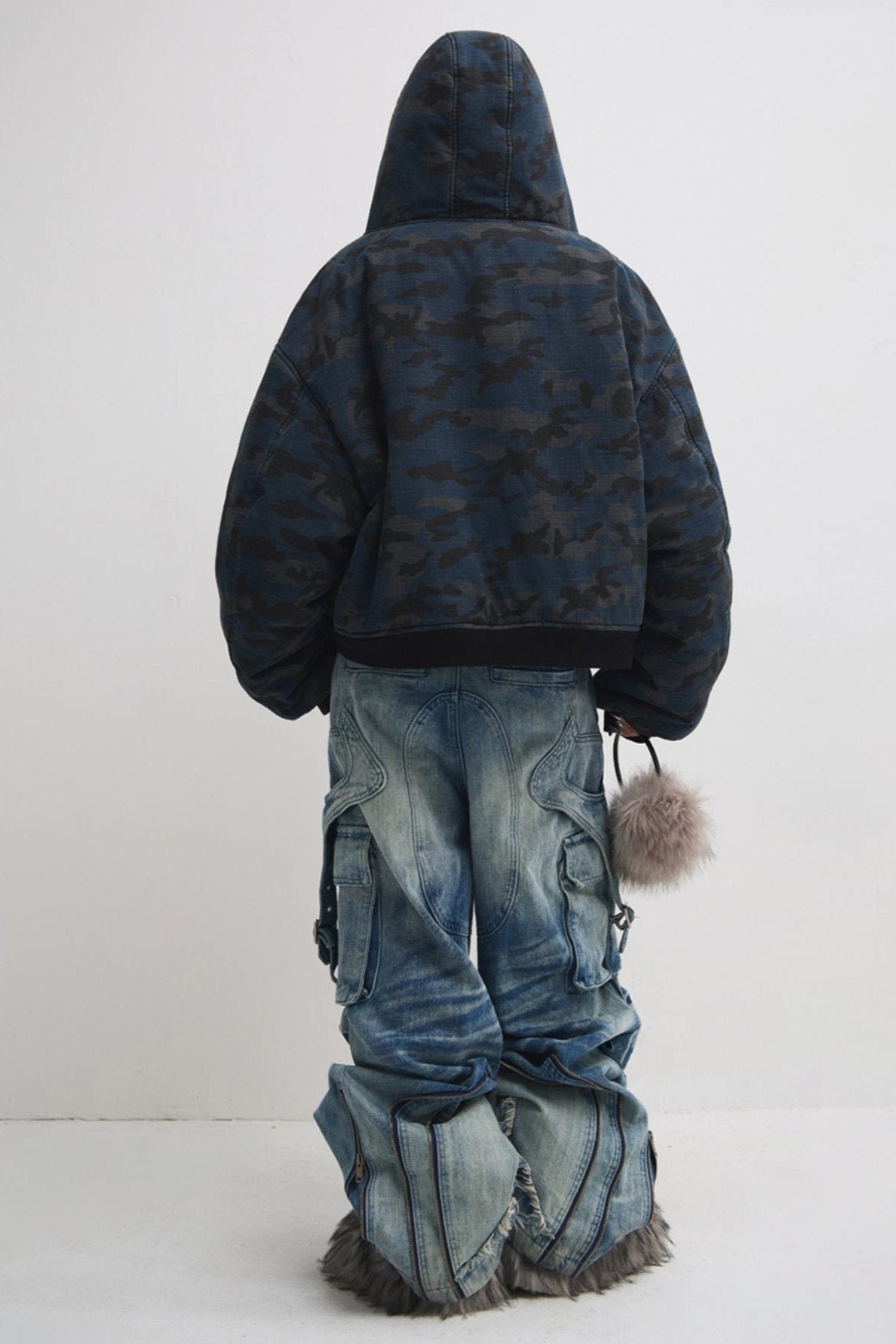 Men's Shaped Breasted Pleated Wide-Leg Jeans