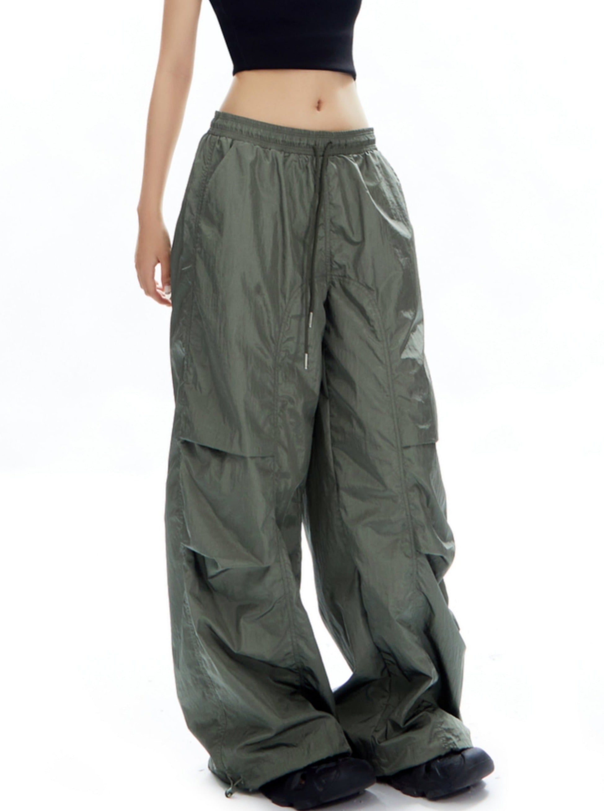 Oversized Olive Green Parachute Pants