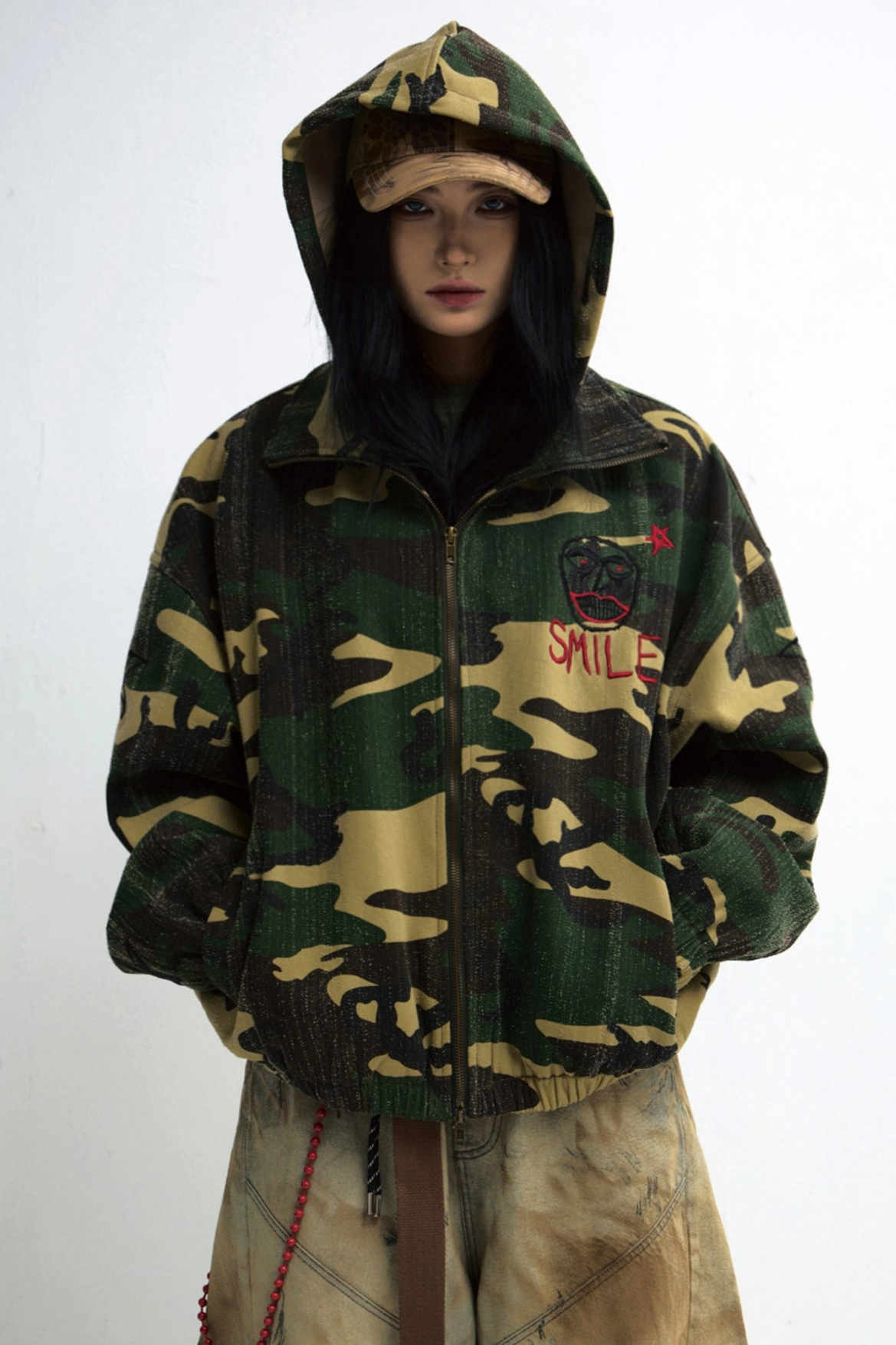 Men's Punk Camouflage Tree Scratch Hooded Jacket