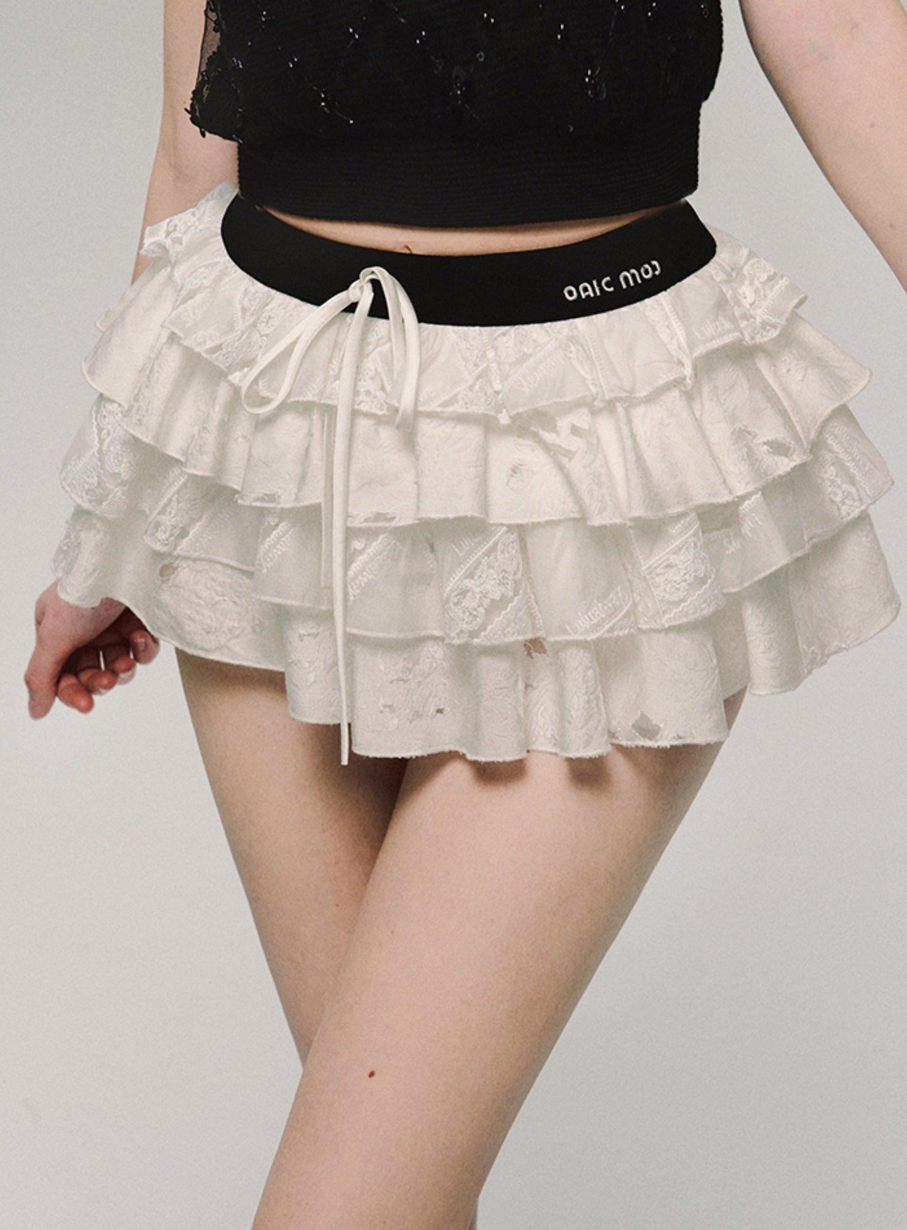Lace Tiered Ruffle Mini Skirt - chiclara