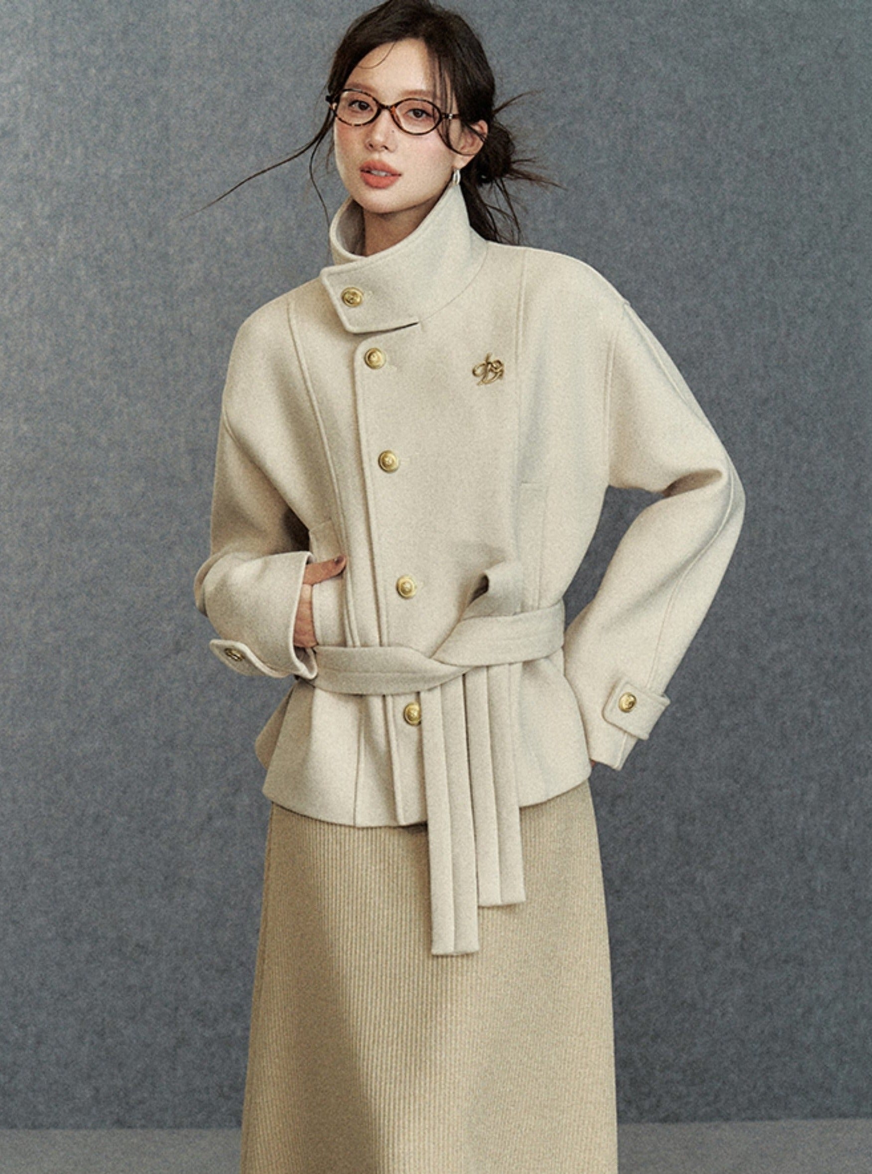 Elegant Asymmetric Belted Coat