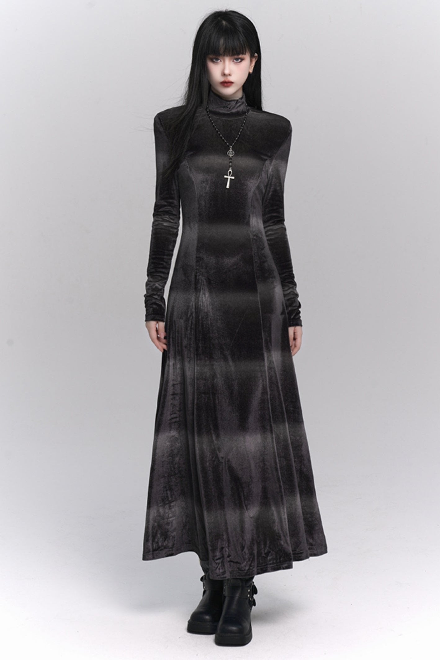 Gothic Velvet Turtleneck Maxi Dress