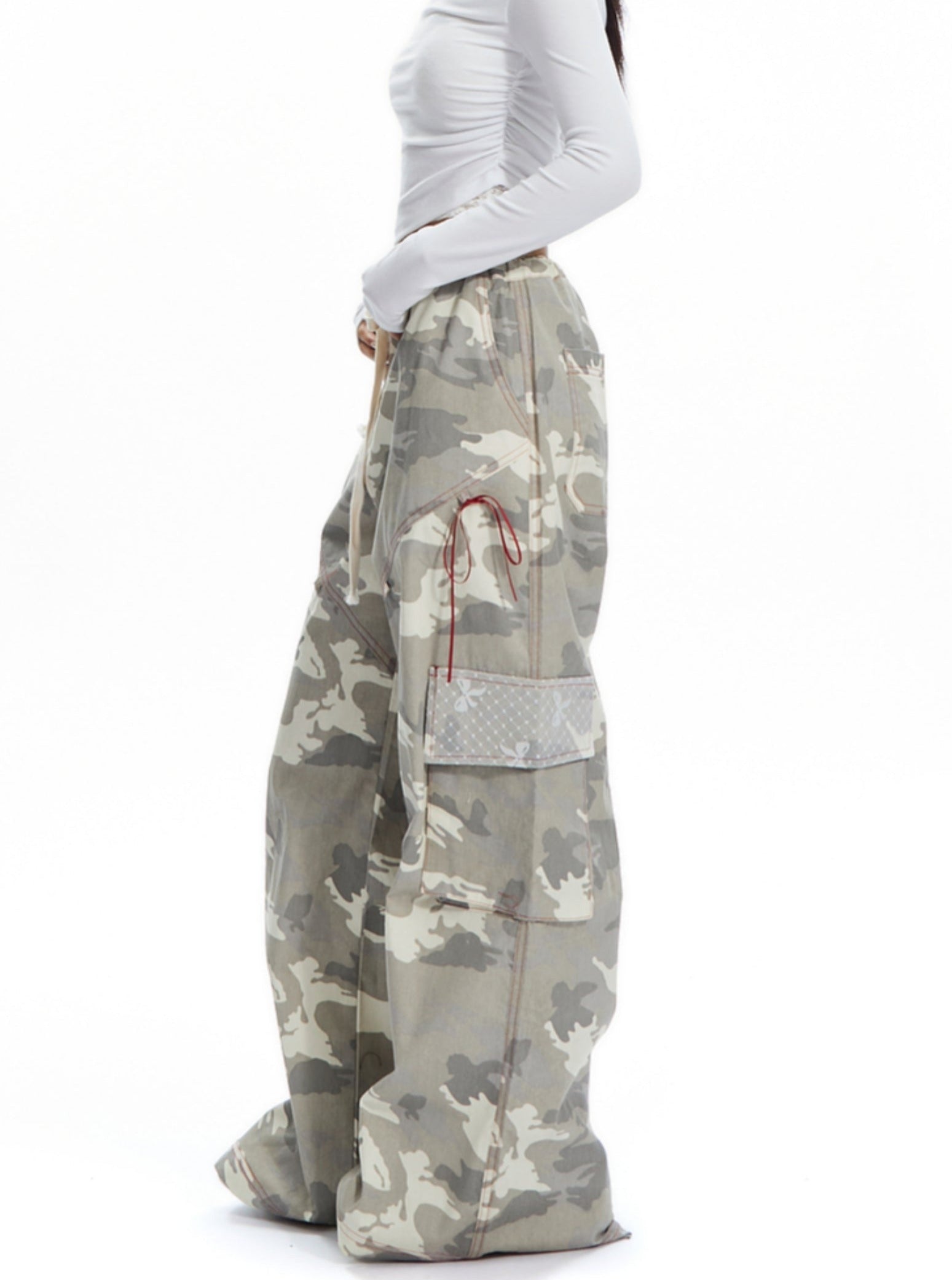 Wide-Leg Camouflage Cargo Pants