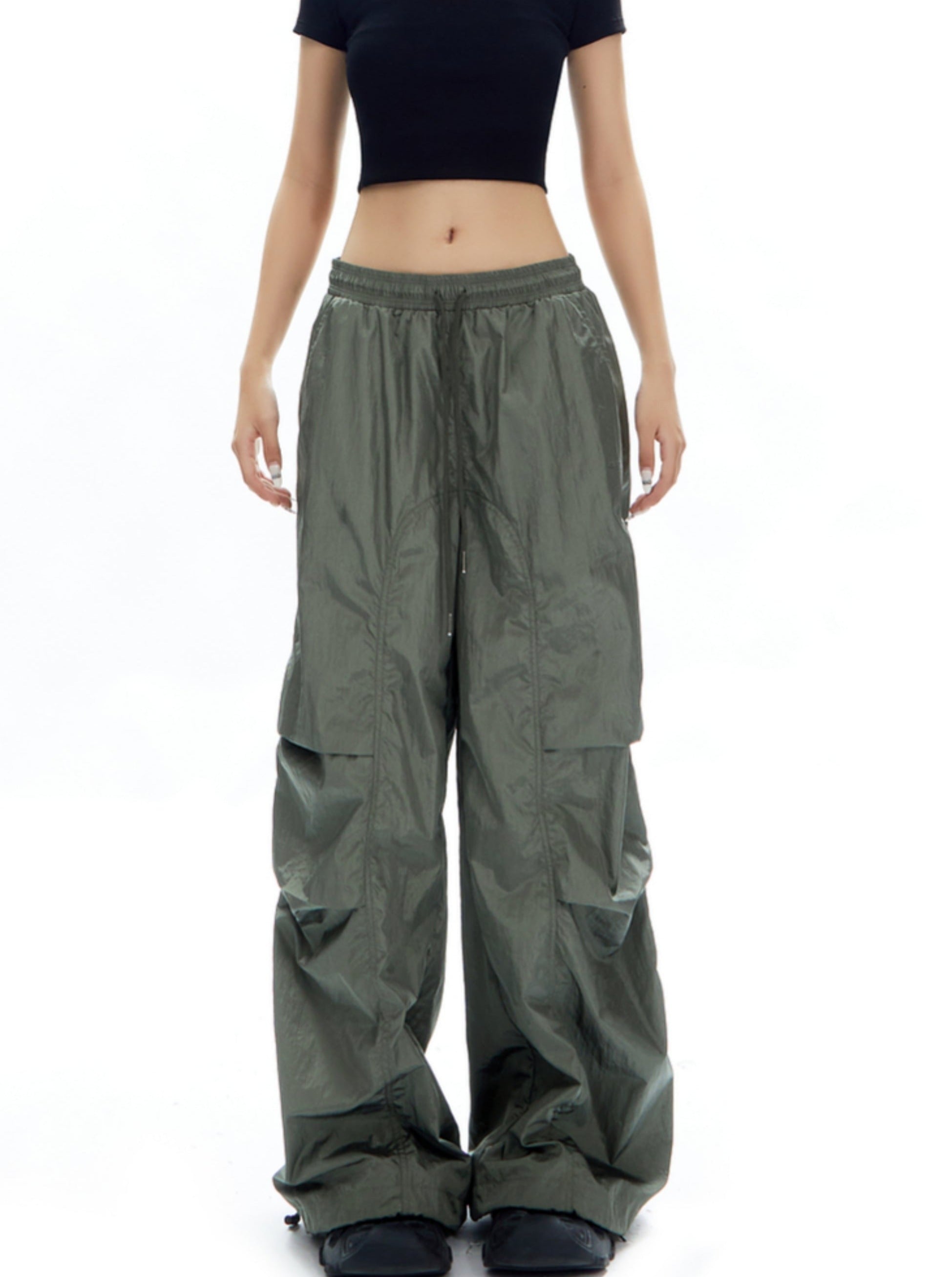 Oversized Olive Green Parachute Pants