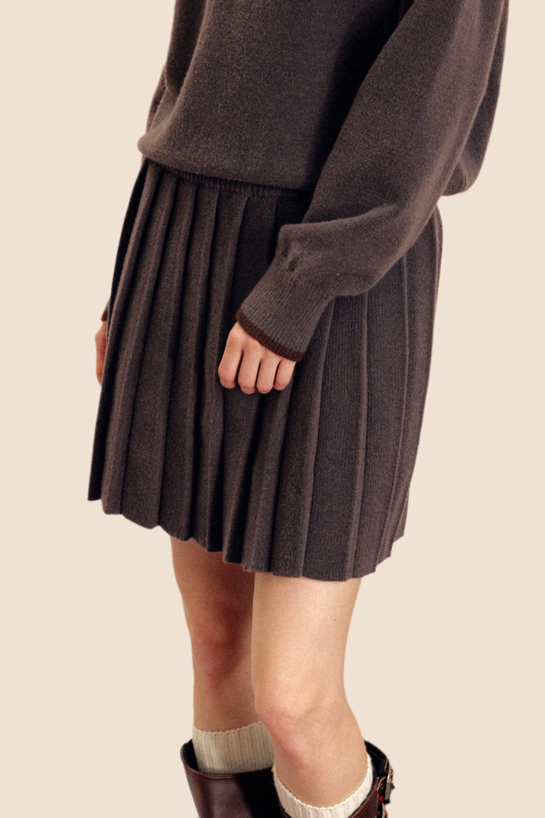 Collared Button Knit Sweater Skirt Set Up