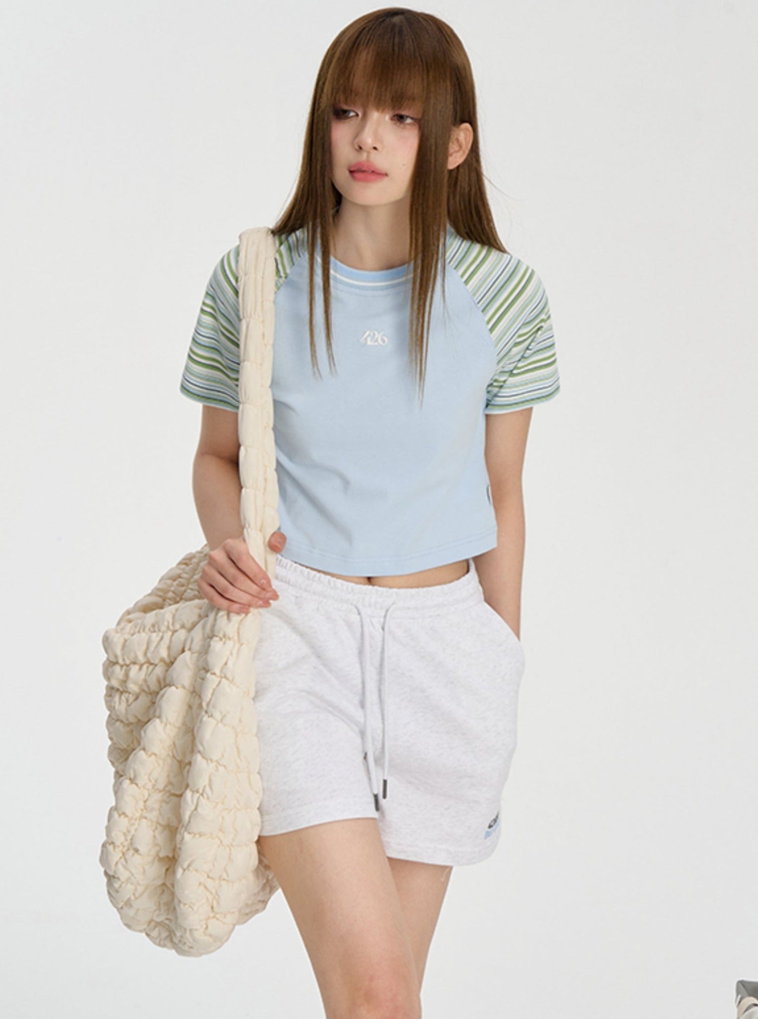 Raglan Sleeve Tee with Stripes - chiclara