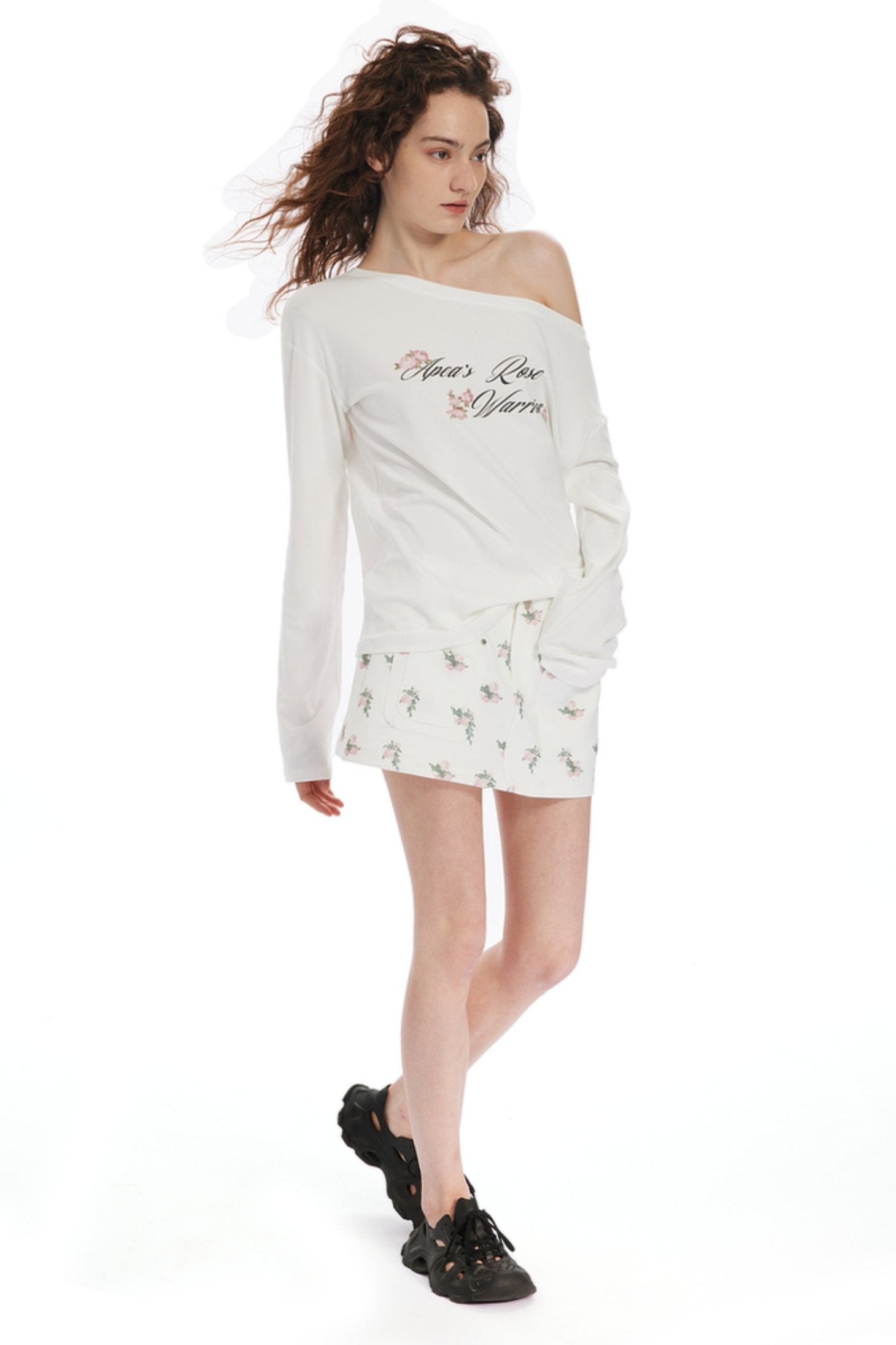 Olive Bloom Off-Shoulder Tee