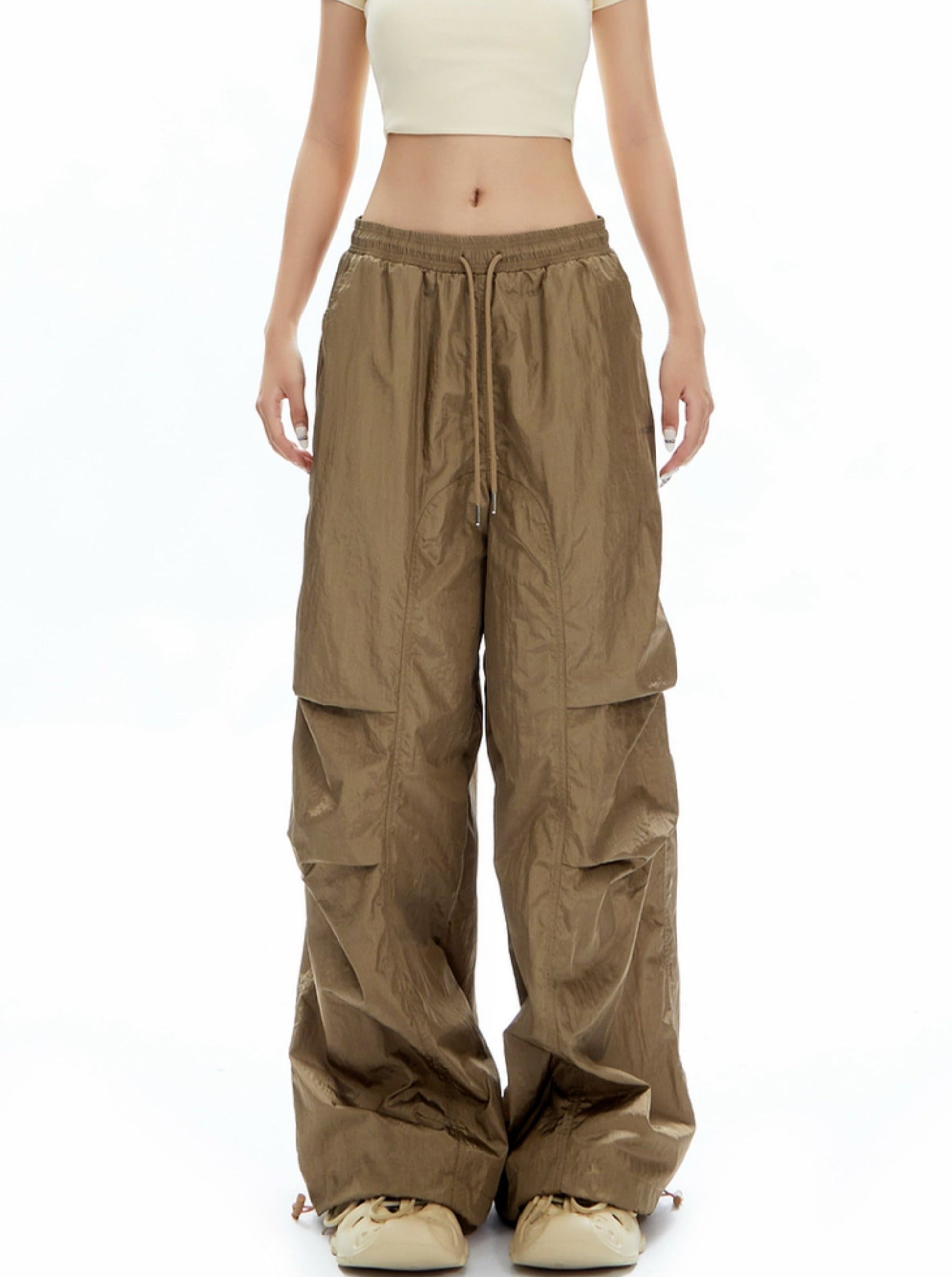 Oversized Olive Green Parachute Pants