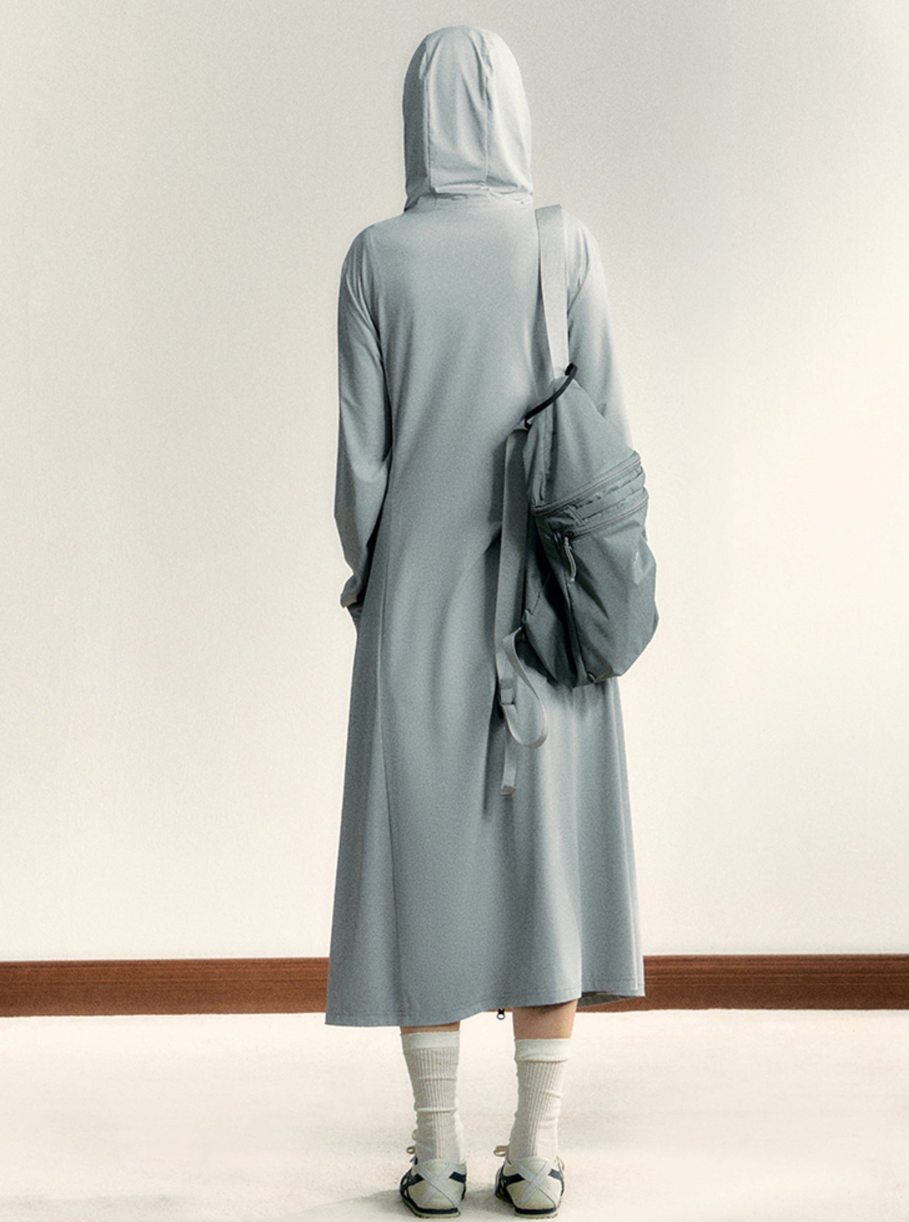 Longline Hooded Robe: Full-Zip Lightweight Lounge Coat with Logo Detail