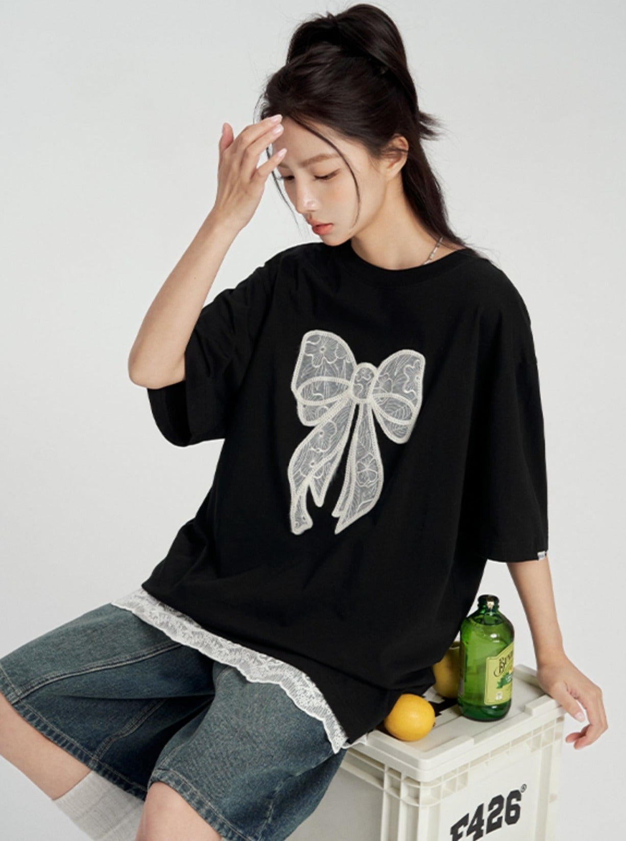 Bow-Adorned Relaxed Fit Tee - chiclara