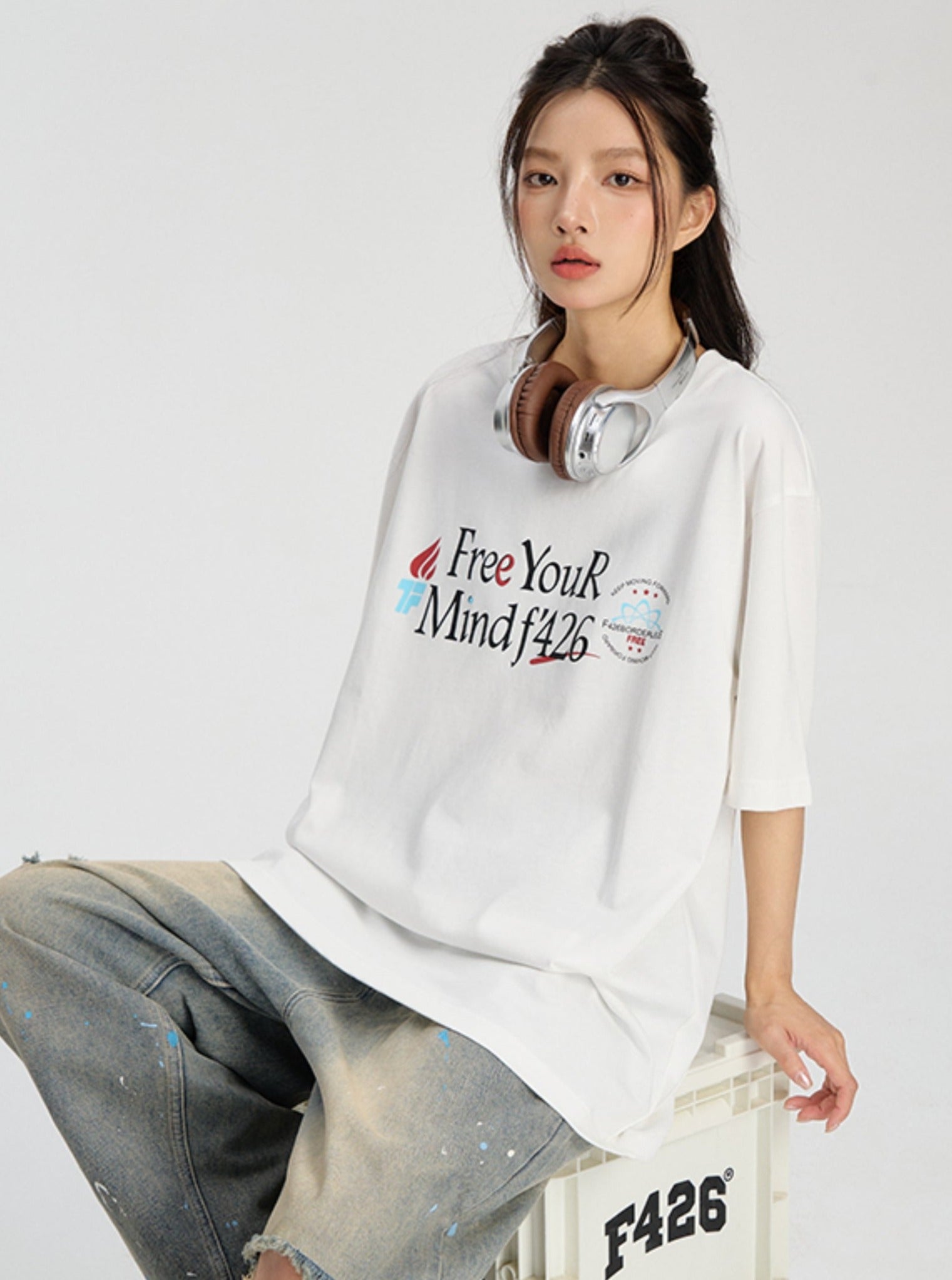 Slogan Print T-Shirt in Relaxed Fit - chiclara