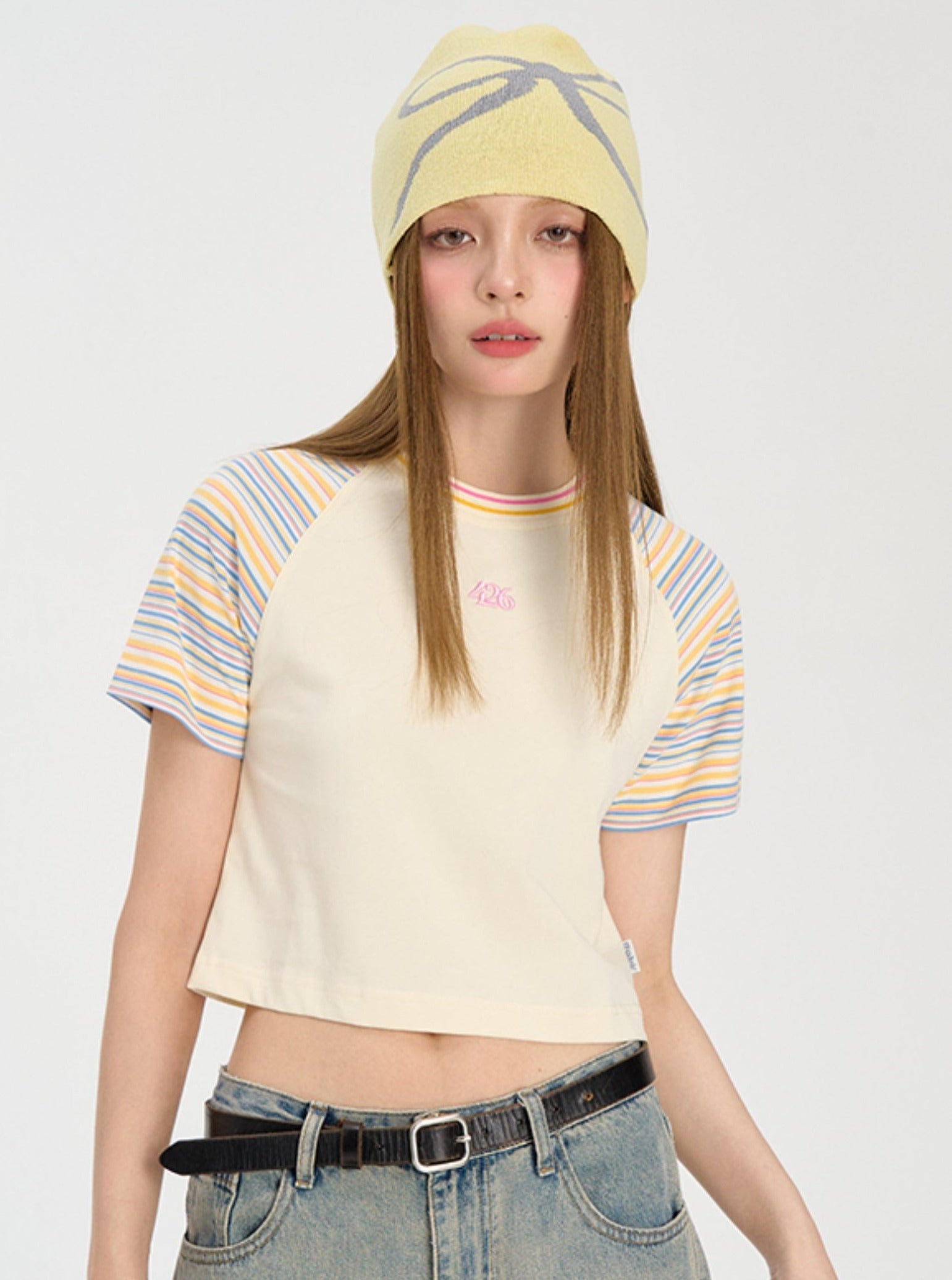 Raglan Sleeve Tee with Stripes - chiclara