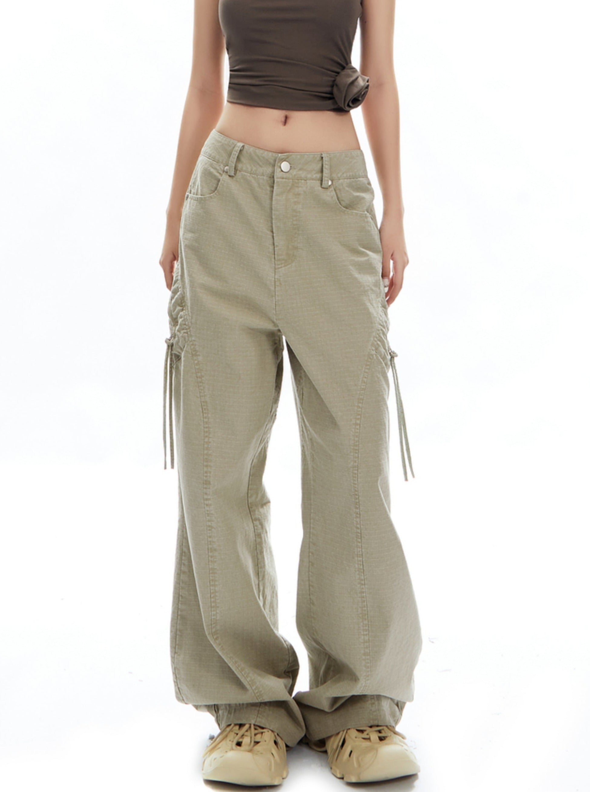 Wide-Leg Olive Green Cargo Pants