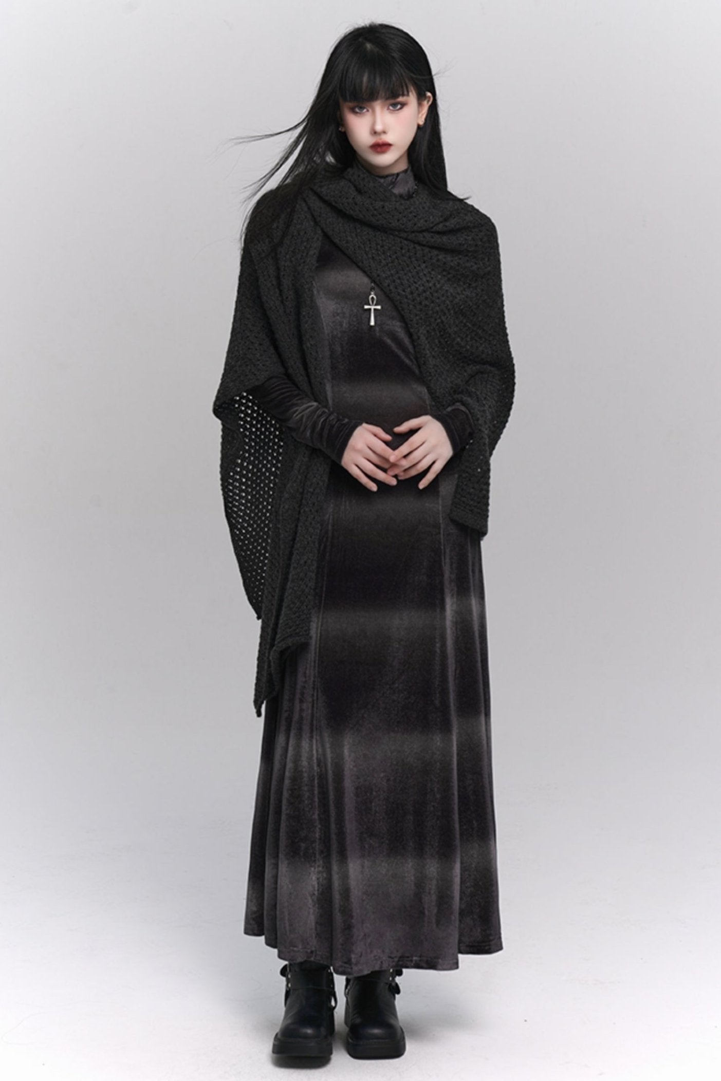 Gothic Velvet Turtleneck Maxi Dress