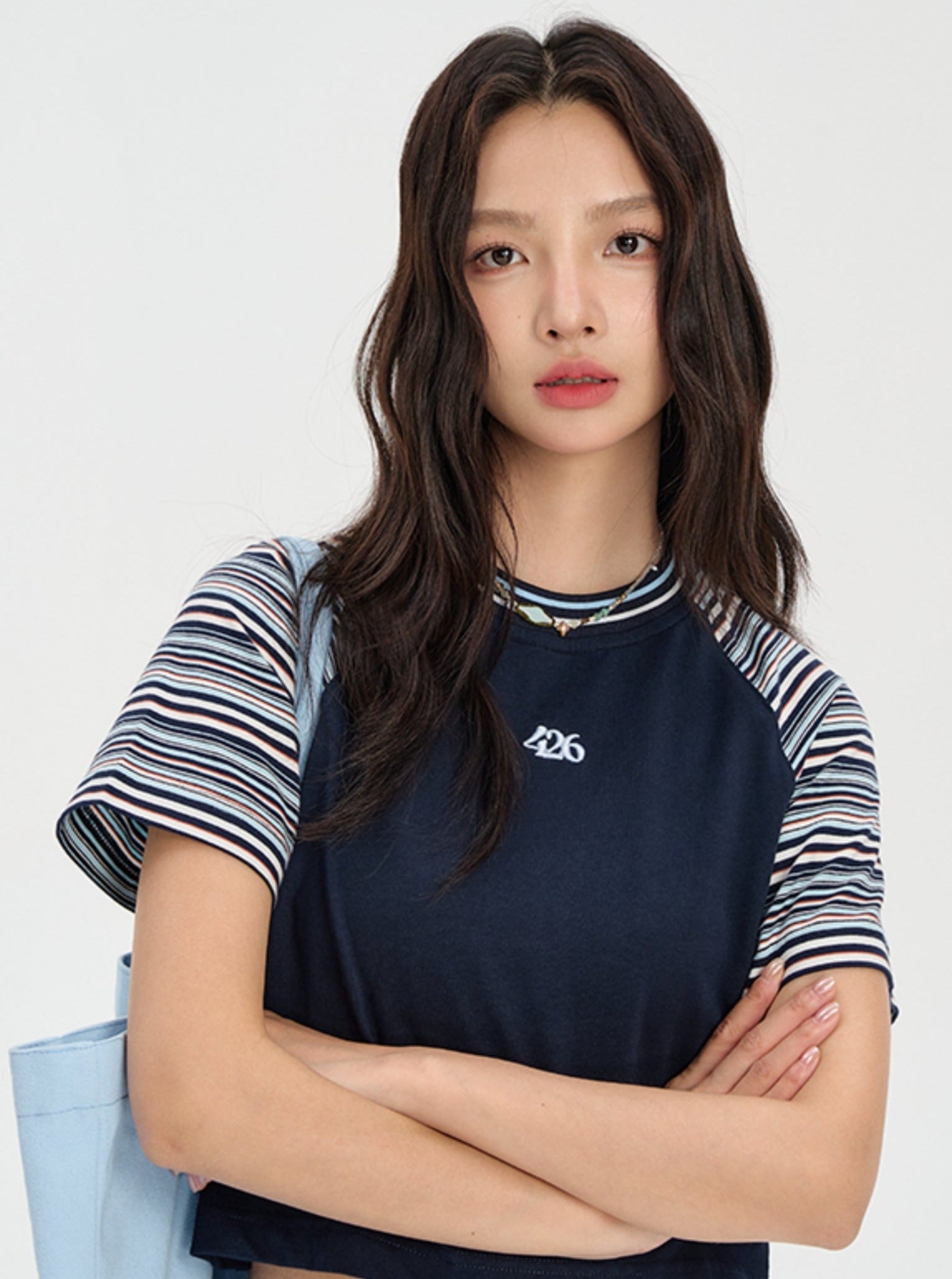 Raglan Sleeve Tee with Stripes - chiclara