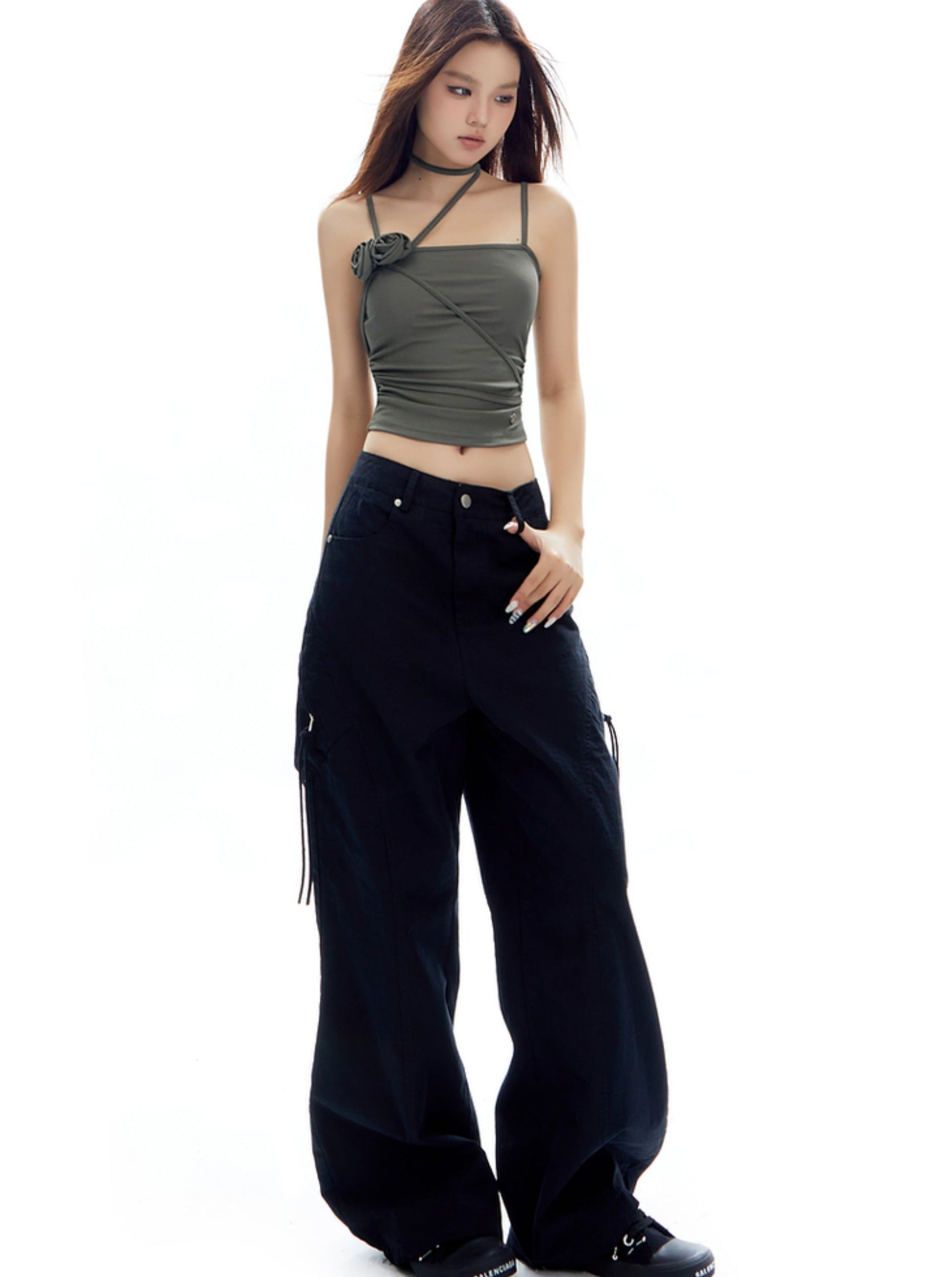 Wide-Leg Olive Green Cargo Pants