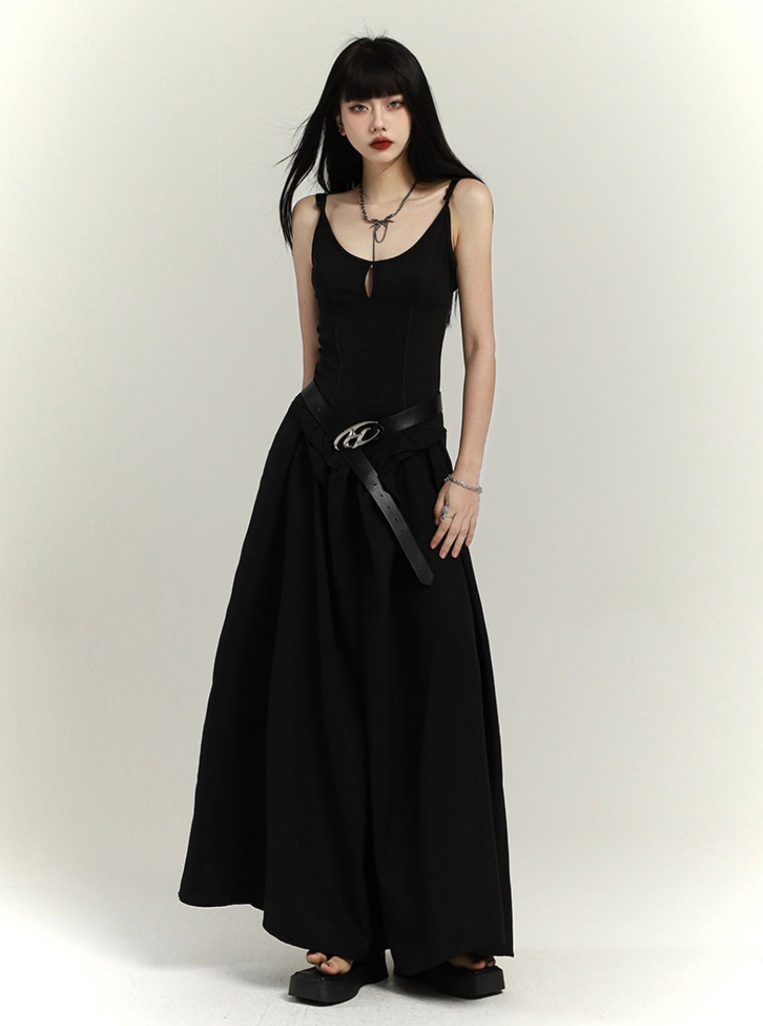 Chinese Black Long Slip Dress - chiclara