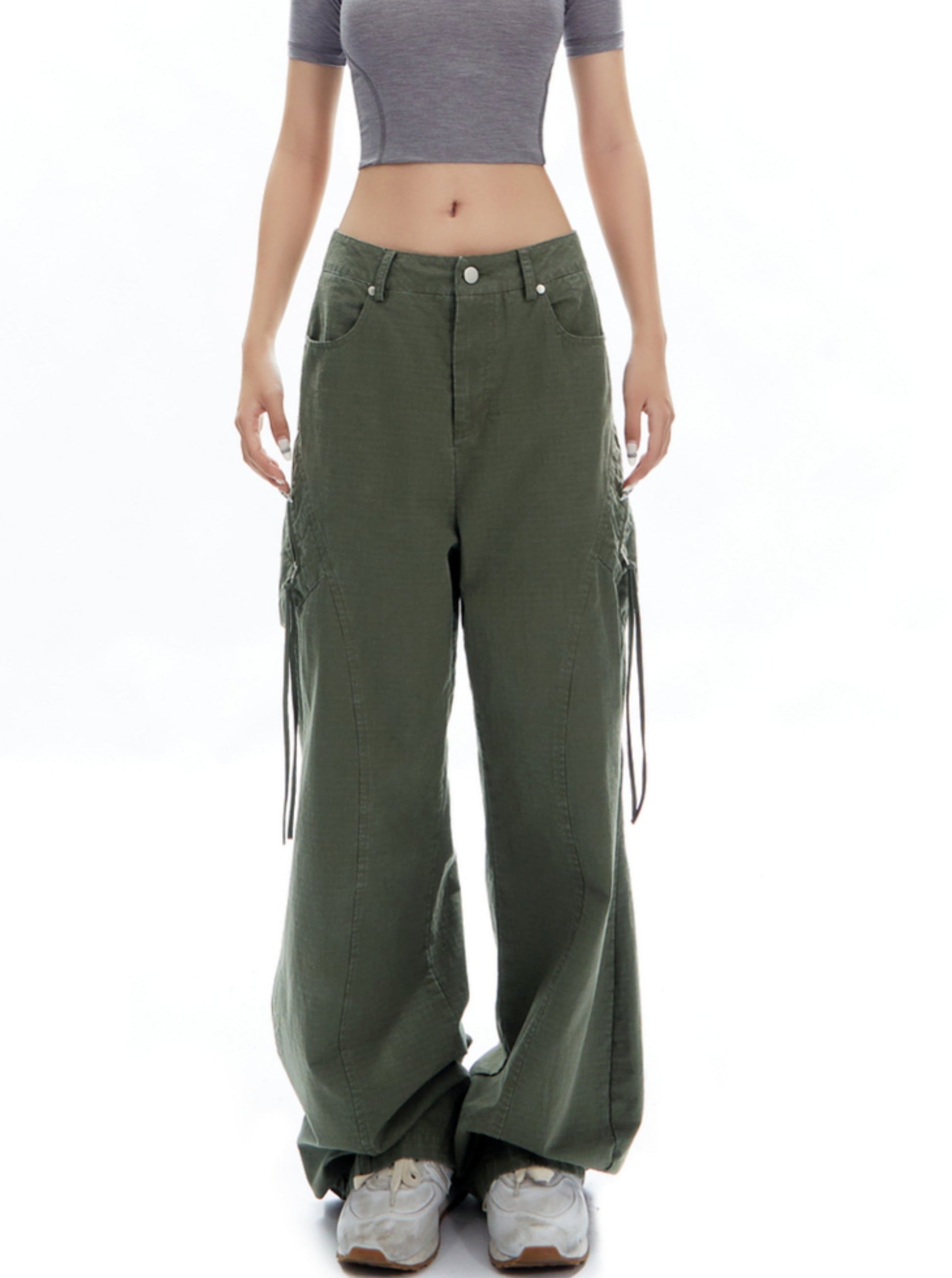 Wide-Leg Olive Green Cargo Pants