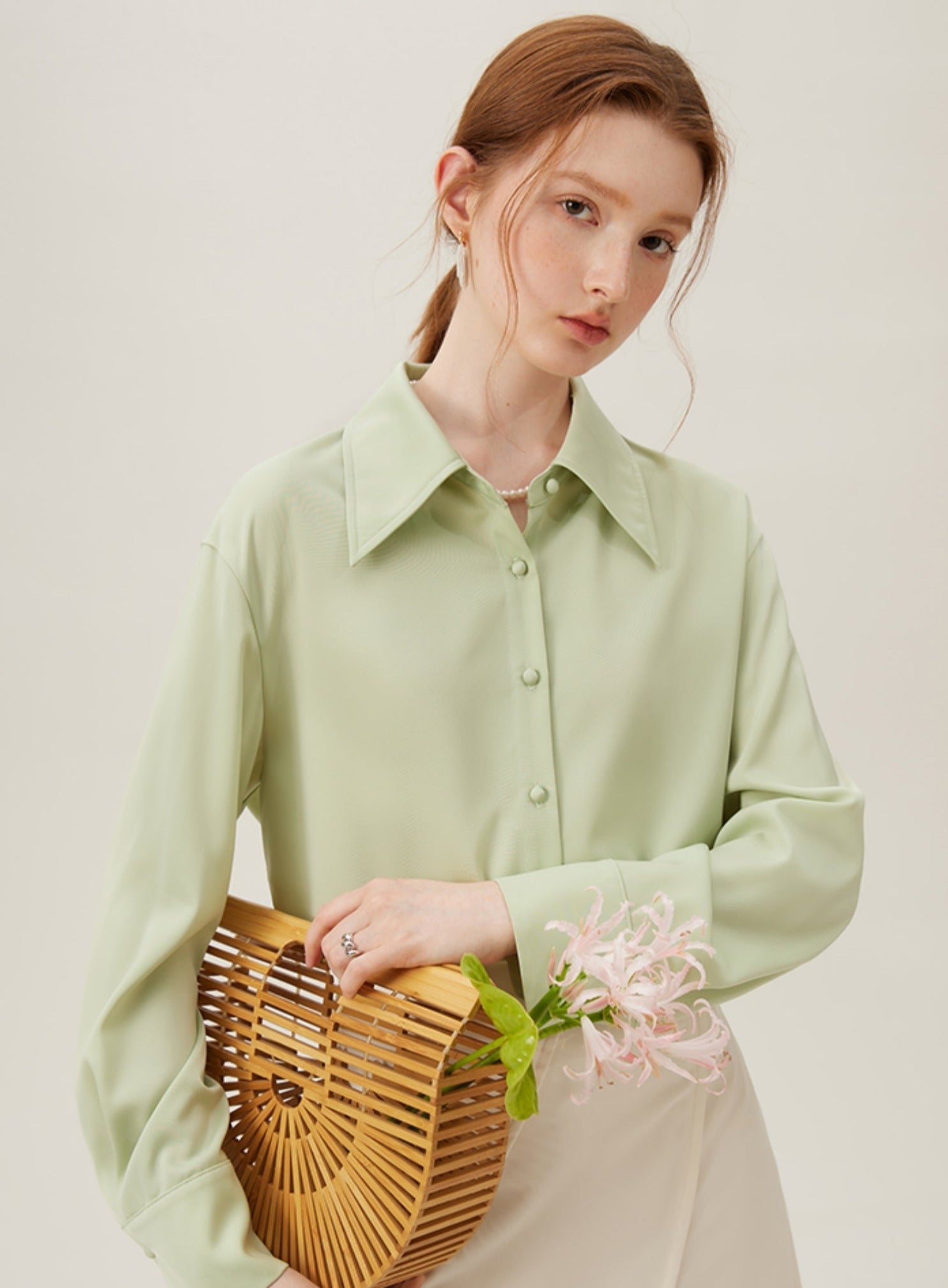 Sage Pearl Button Blouse