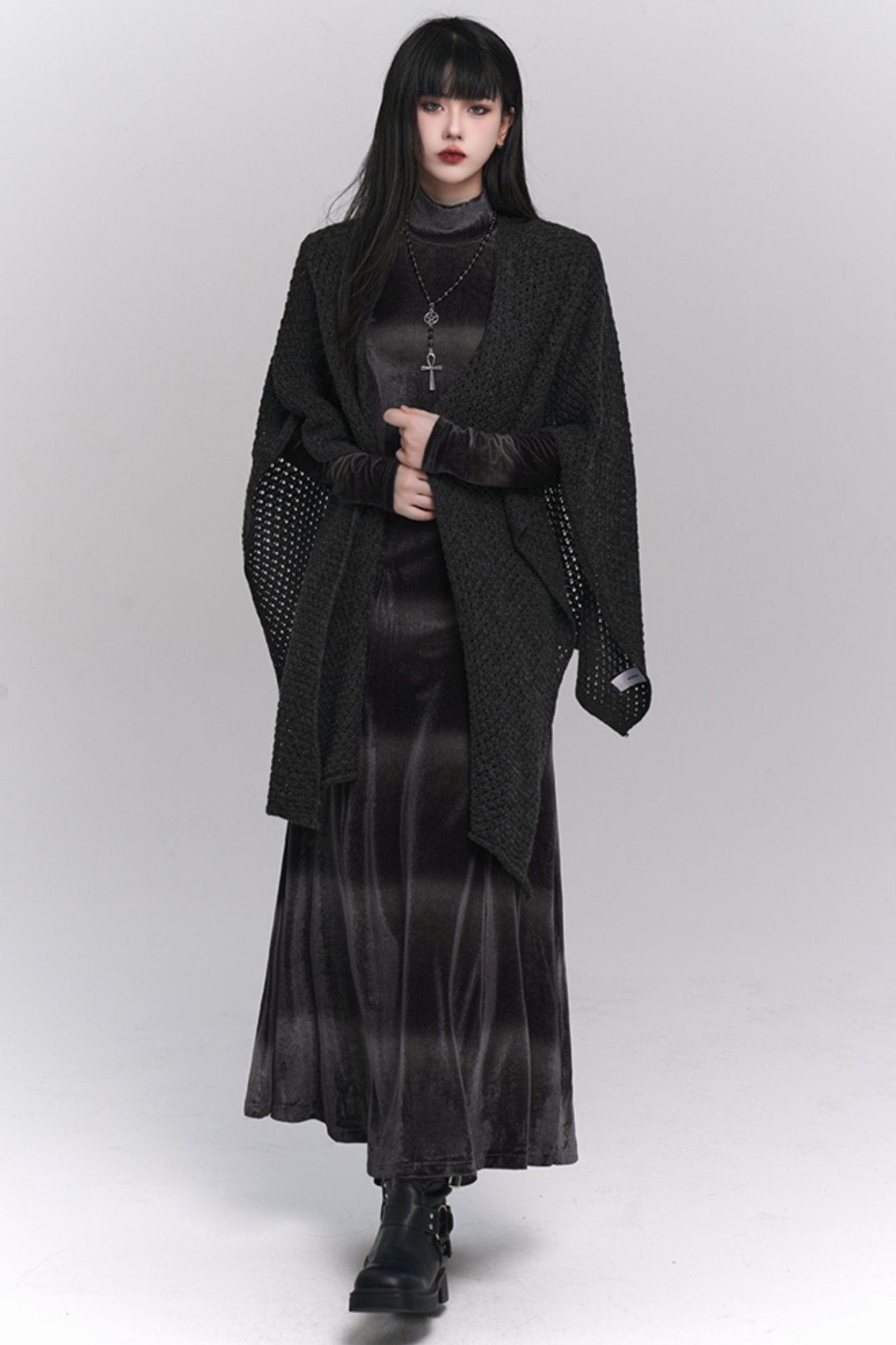 Gothic Velvet Turtleneck Maxi Dress