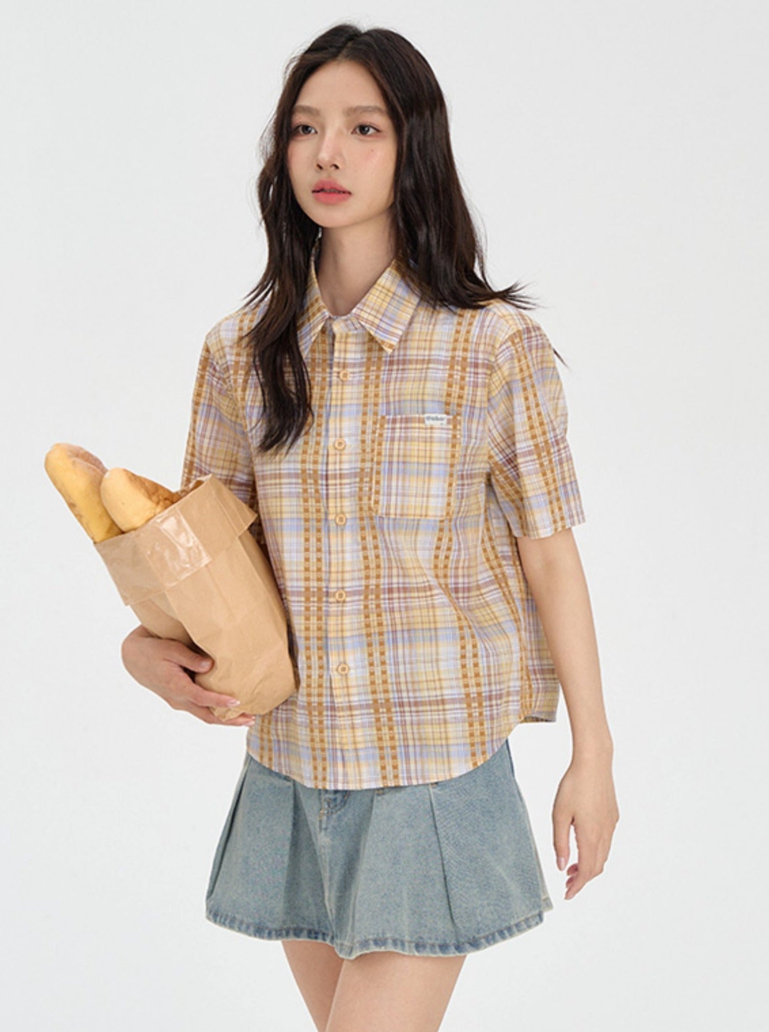 Vibrant Plaid Button-Up Shirt - chiclara