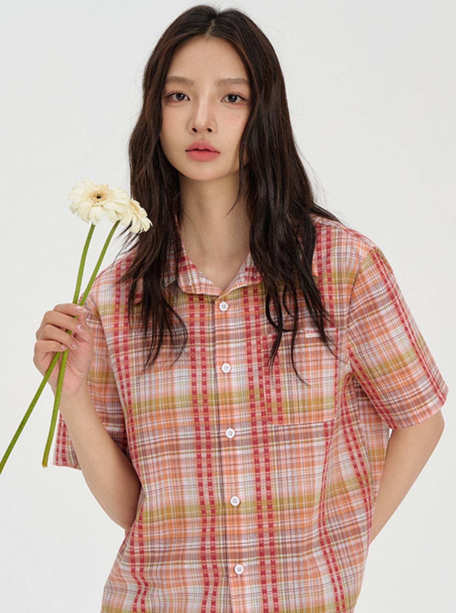 Vibrant Plaid Button-Up Shirt - chiclara