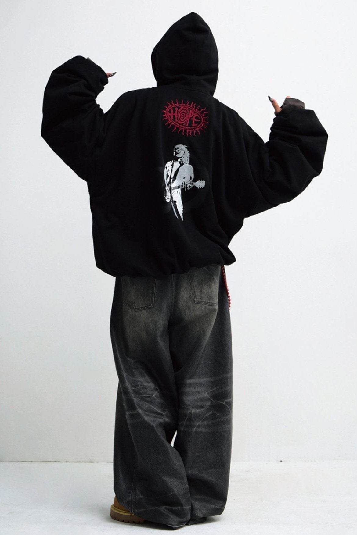 Men's Loose Black Star Embroidered Hoodie