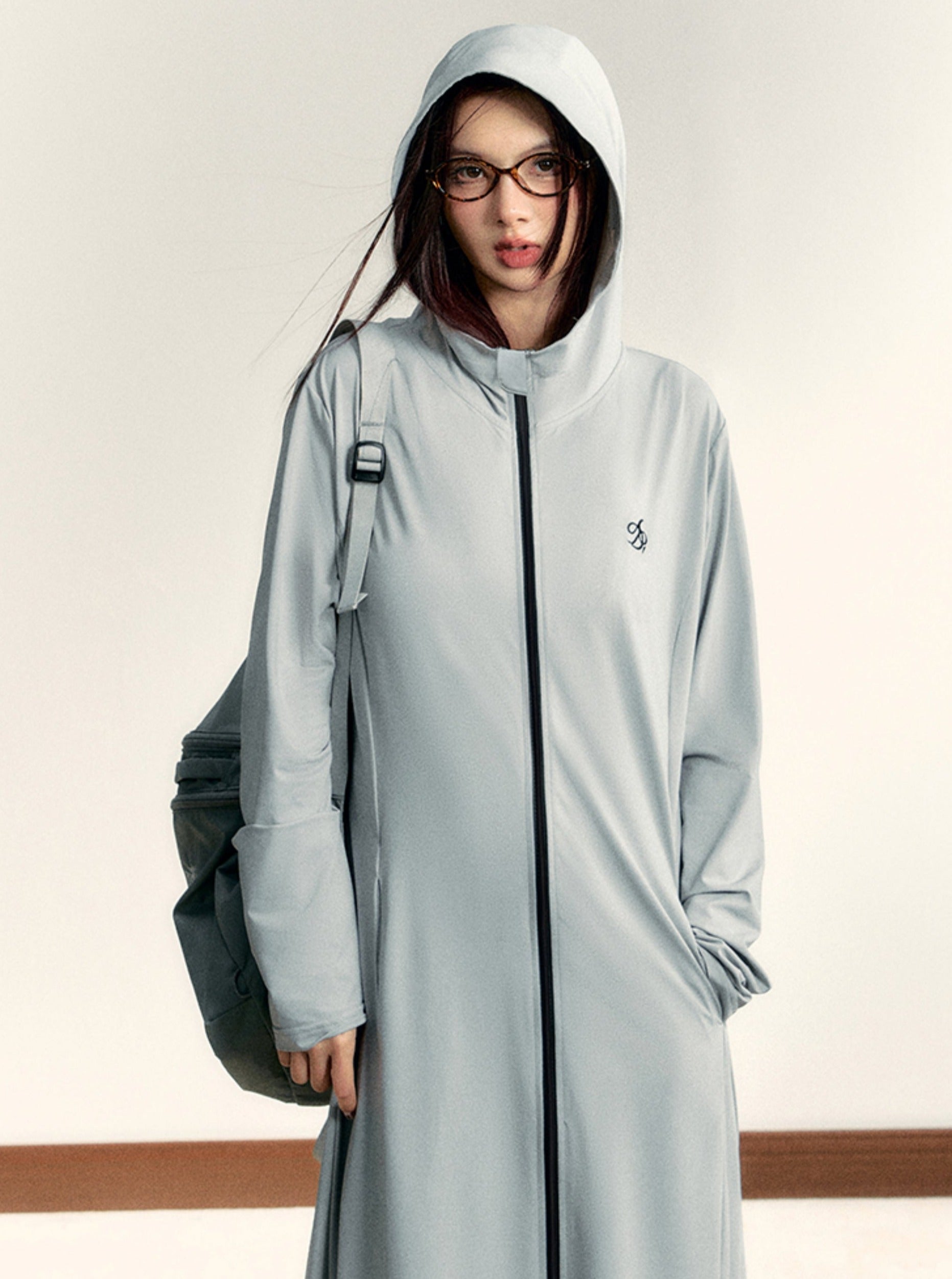 Longline Hooded Robe: Full-Zip Lightweight Lounge Coat with Logo Detail