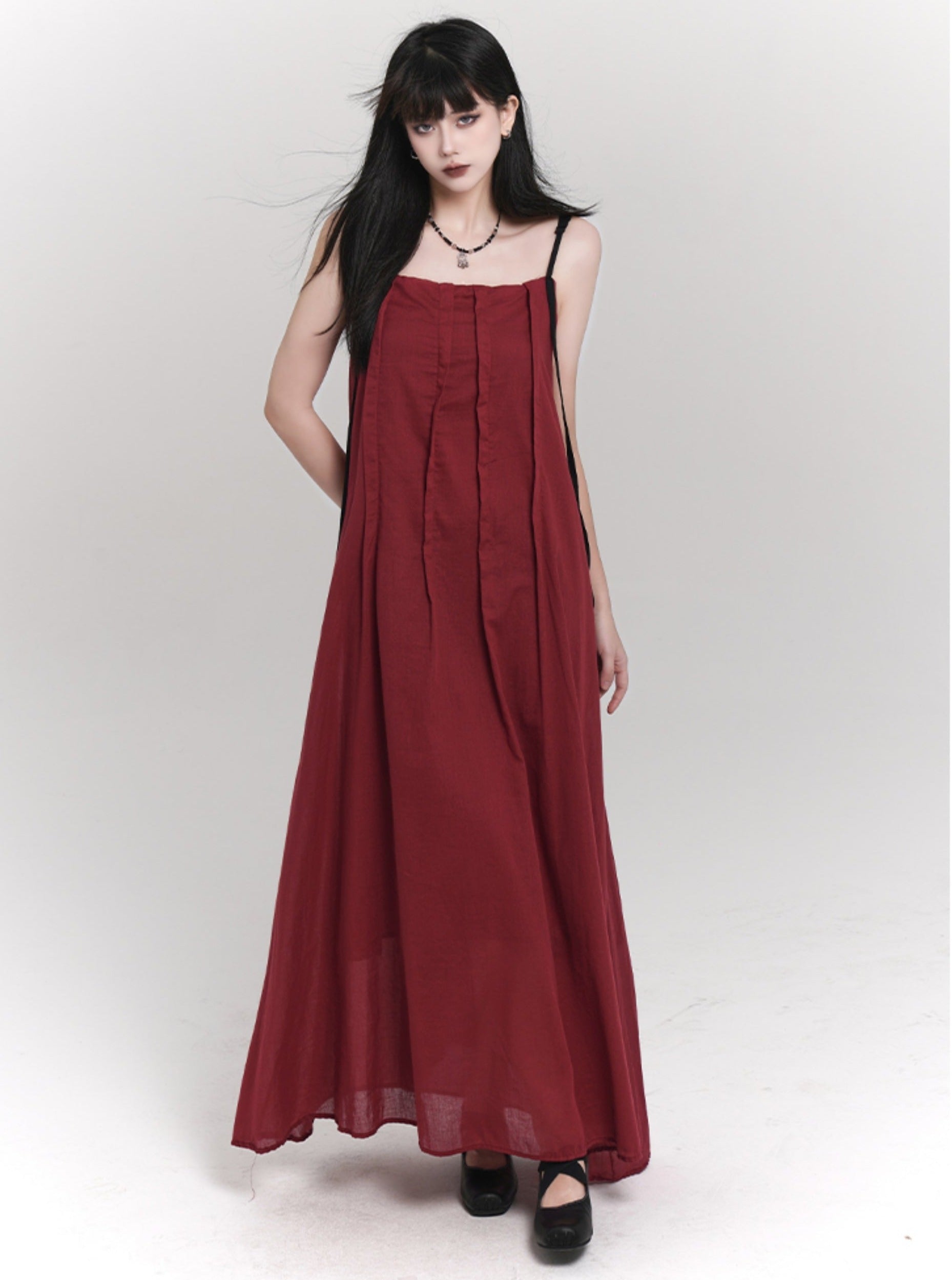 Strap Pleated Maxi Dress