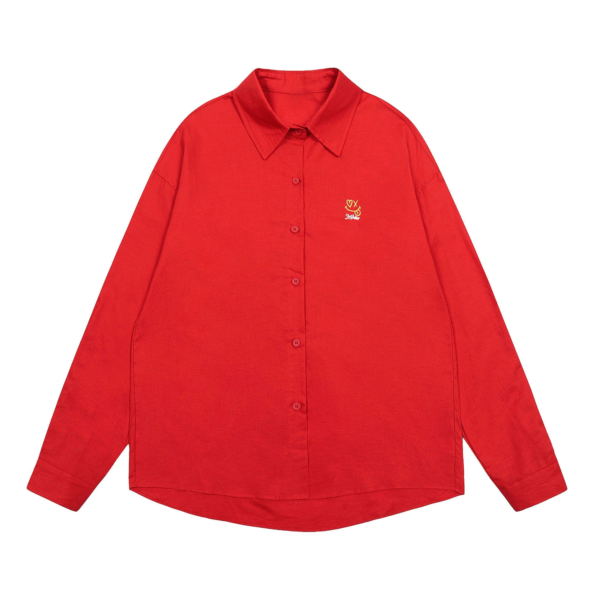 Red Embroidered Logo Button-Up Shirt