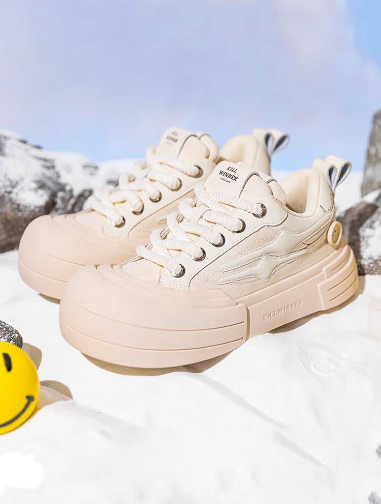 Beige Smile Panel Platform Sneakers - View 2