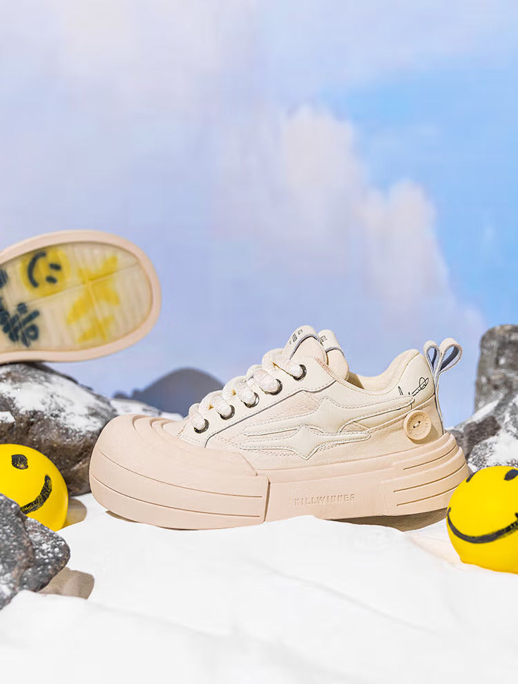 Beige Smile Panel Platform Sneakers - View 5