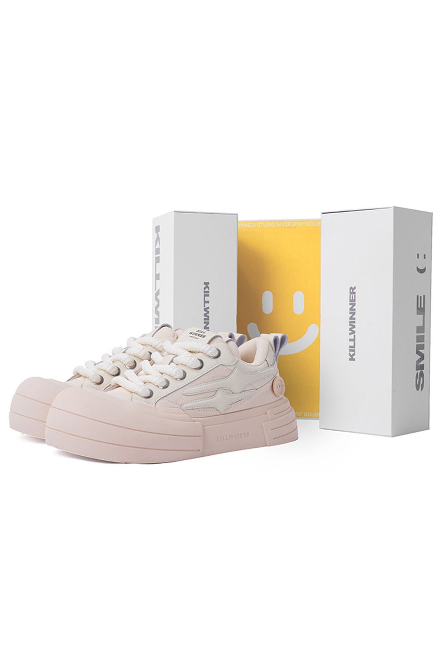 Beige Smile Panel Platform Sneakers - View 7