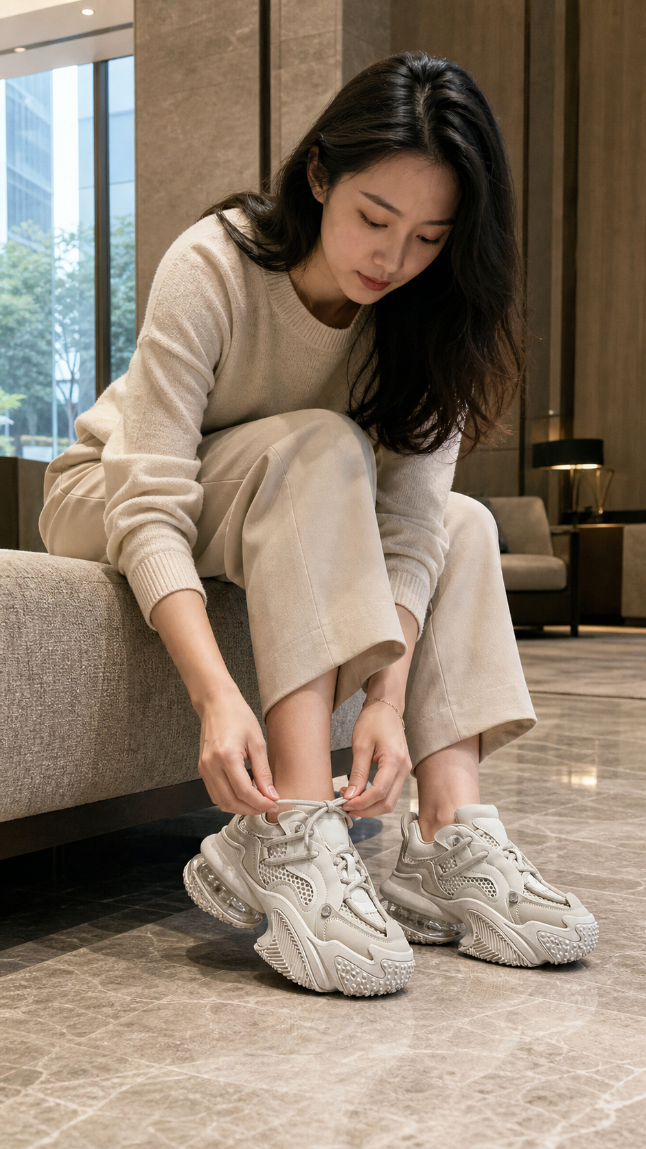 Beige Vortex Mesh Platform Sneakers natural UGC showcase 1
