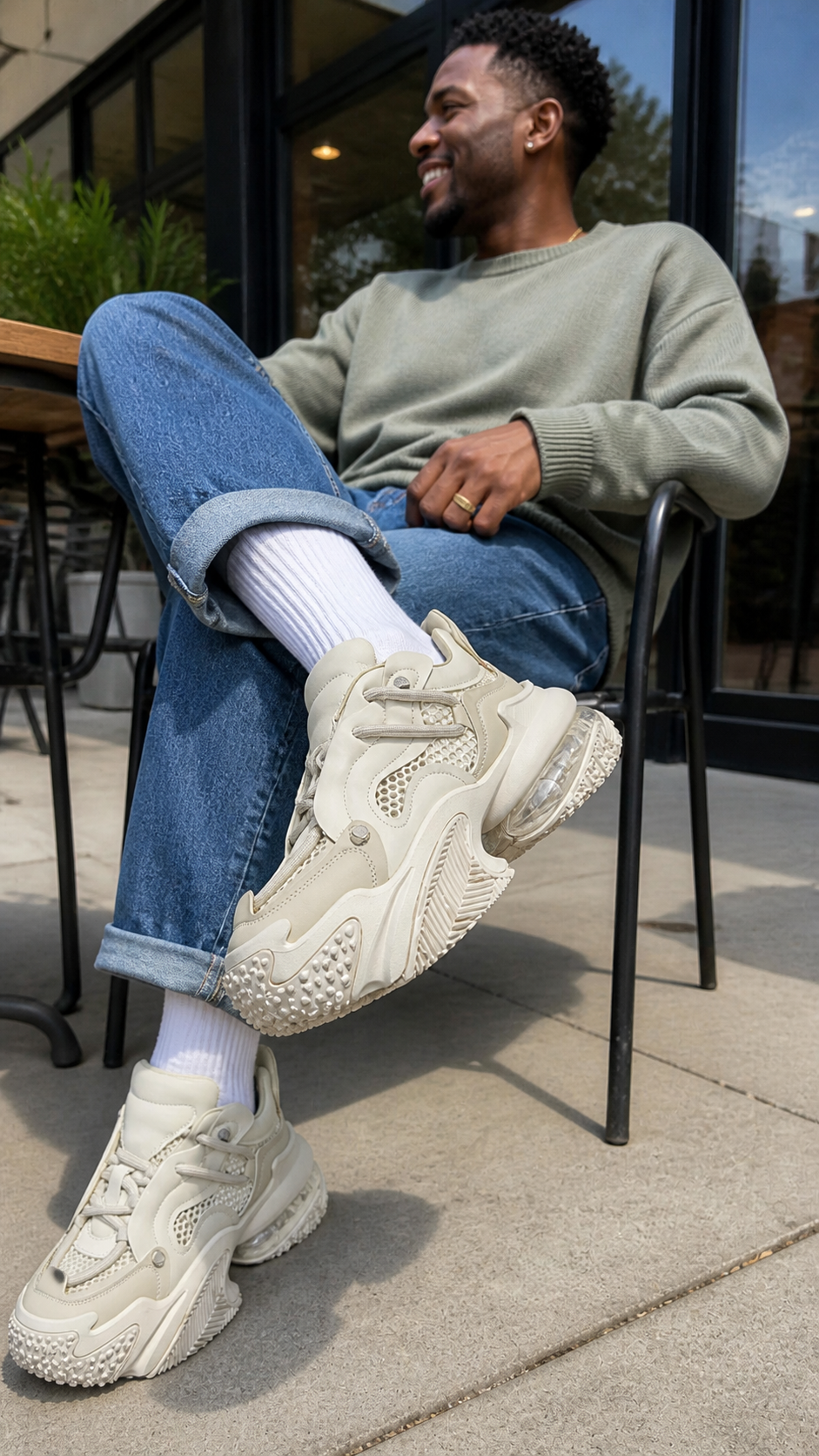 Beige Vortex Mesh Platform Sneakers natural UGC showcase 2