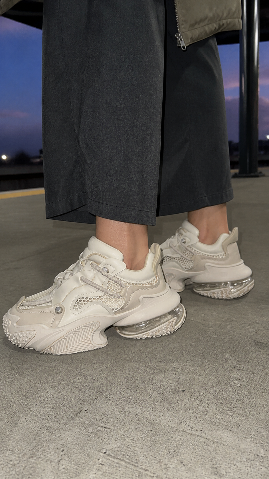 Beige Vortex Mesh Platform Sneakers natural UGC showcase 3