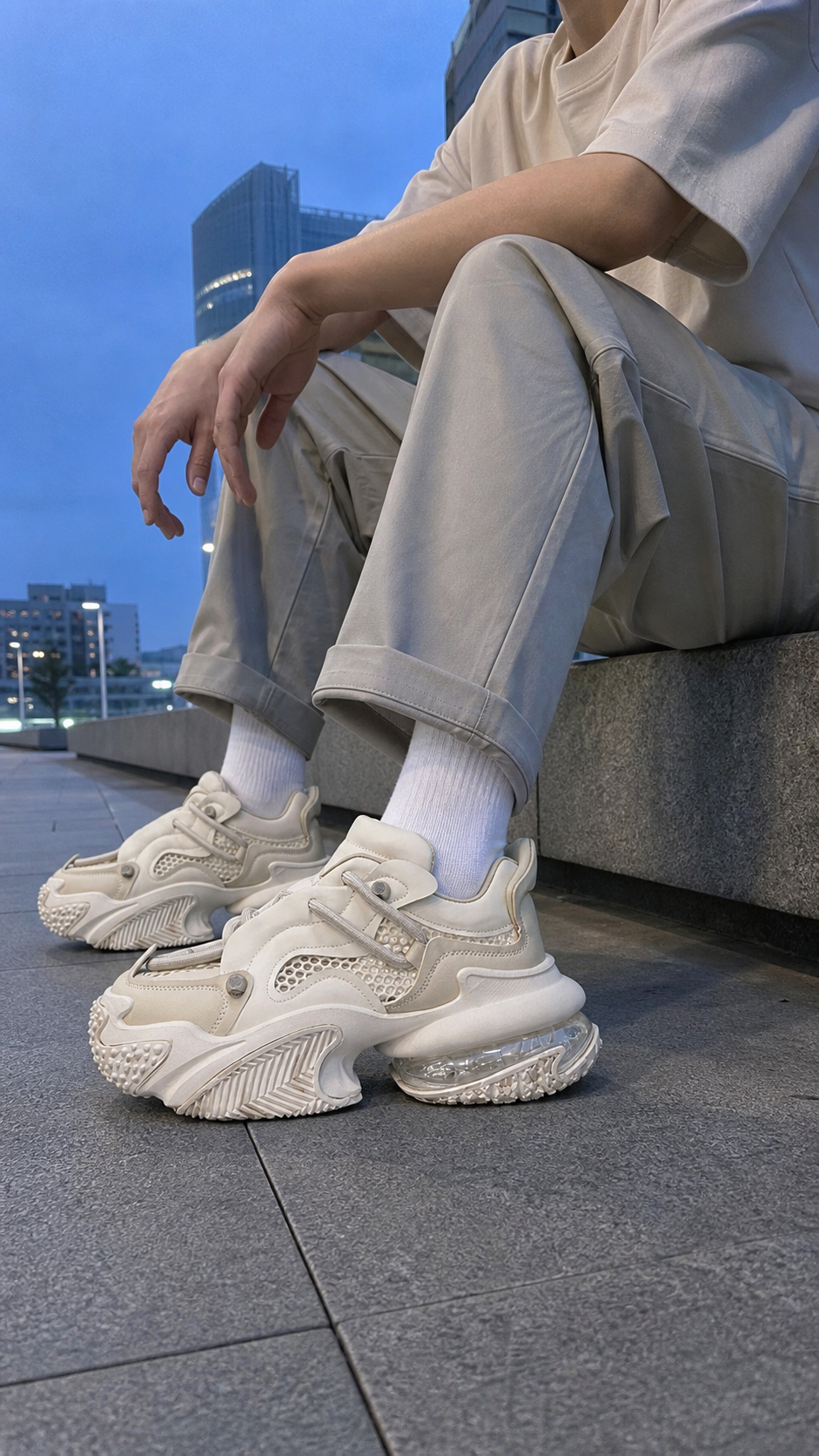 Beige Vortex Mesh Platform Sneakers natural UGC showcase 5