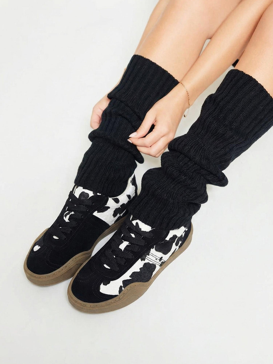 Black Cow-Print Horsehair Low-Top Sneakers - View 4