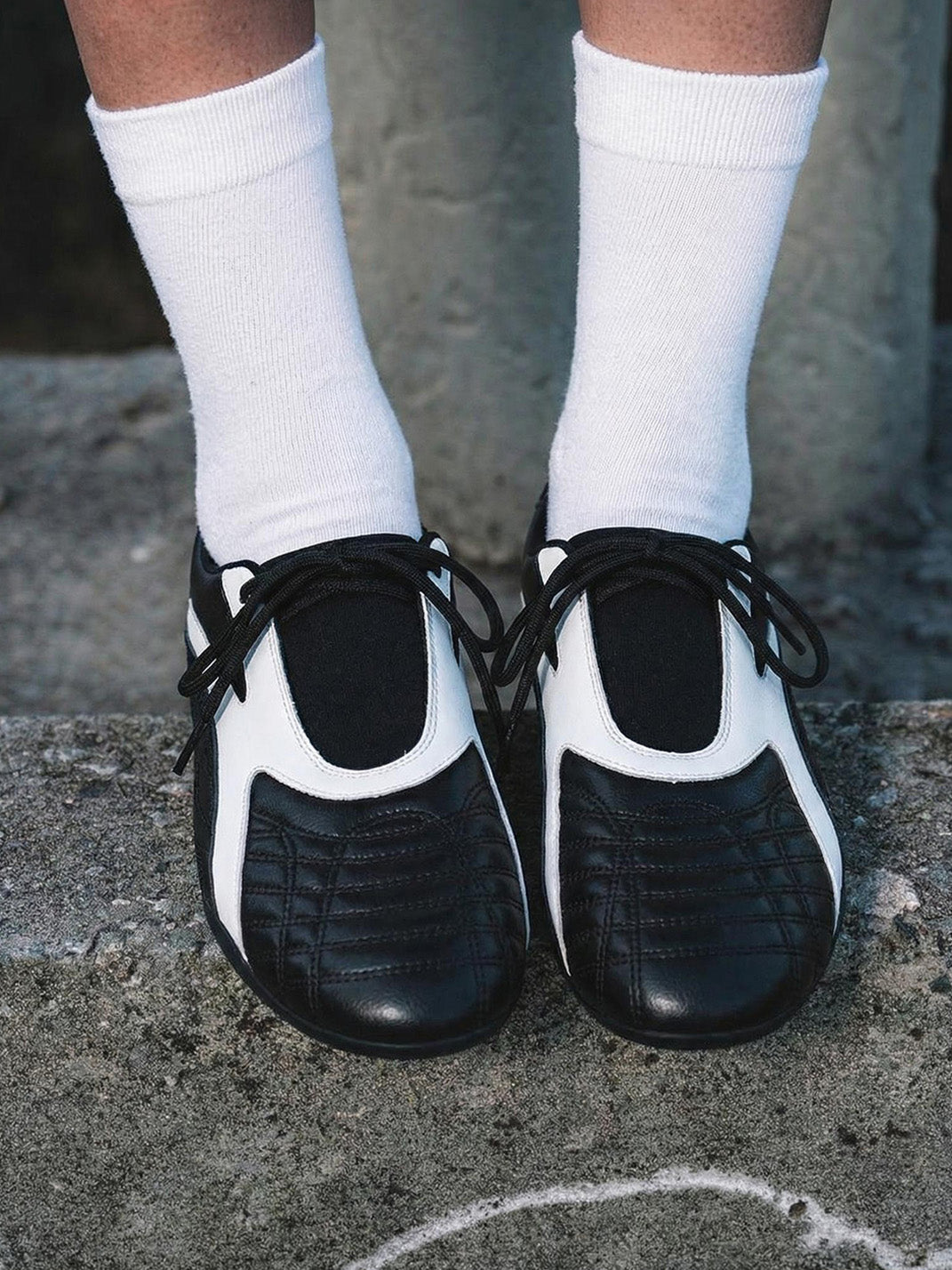 Black Quilted-Panel Flat-Sole Sneakers - View 3