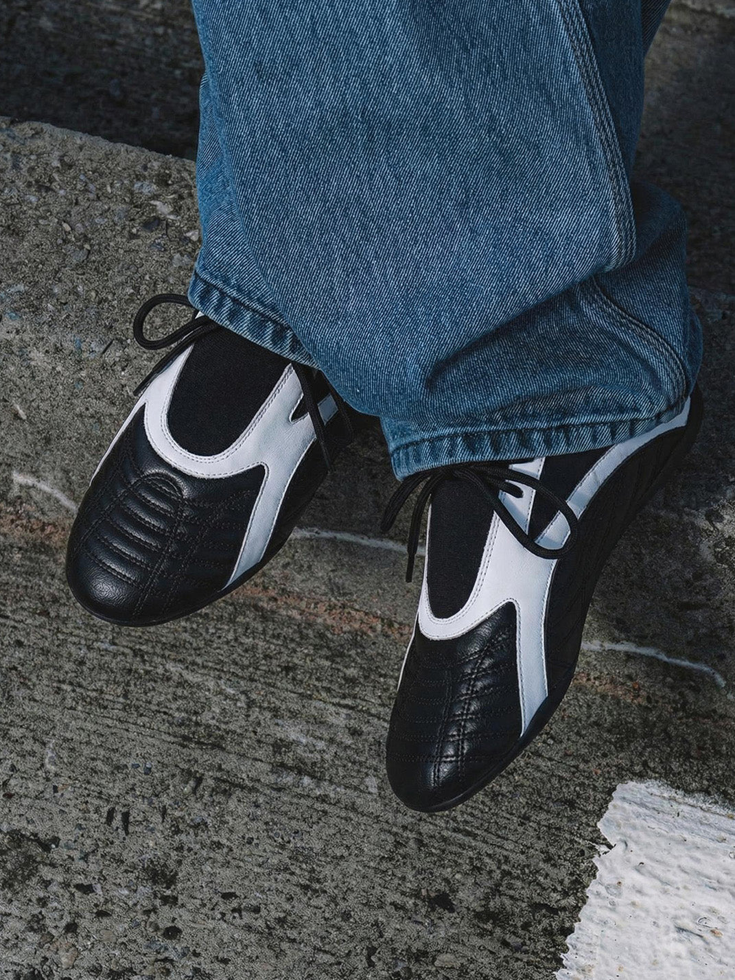 Black Quilted-Panel Flat-Sole Sneakers - View 4