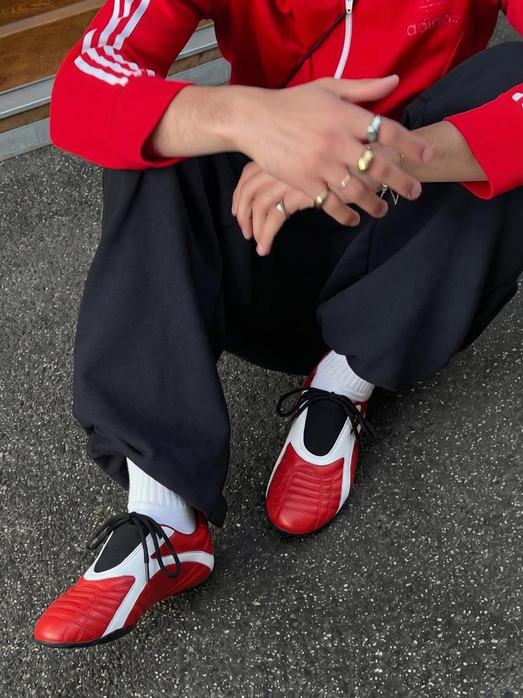 Red Quilted-Panel Flat-Sole Sneakers - View 2