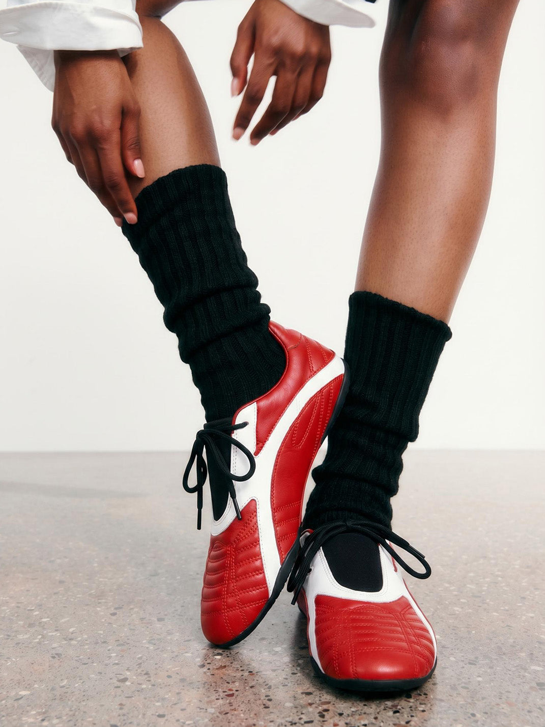 Red Quilted-Panel Flat-Sole Sneakers - View 3