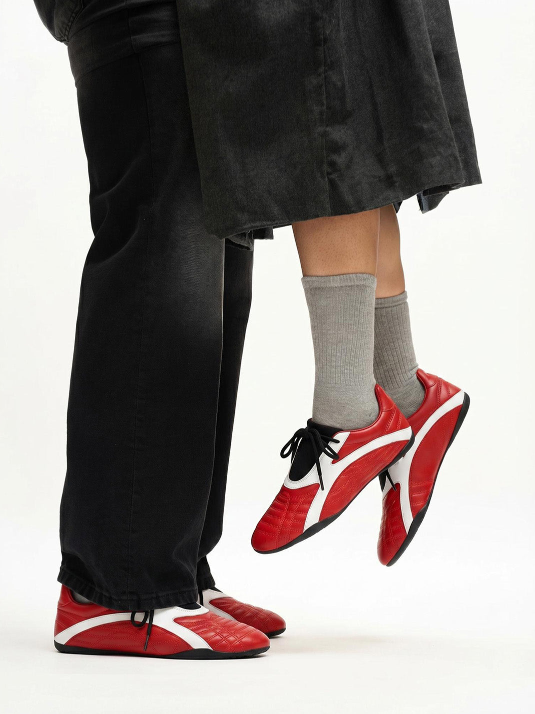 Red Quilted-Panel Flat-Sole Sneakers - View 4